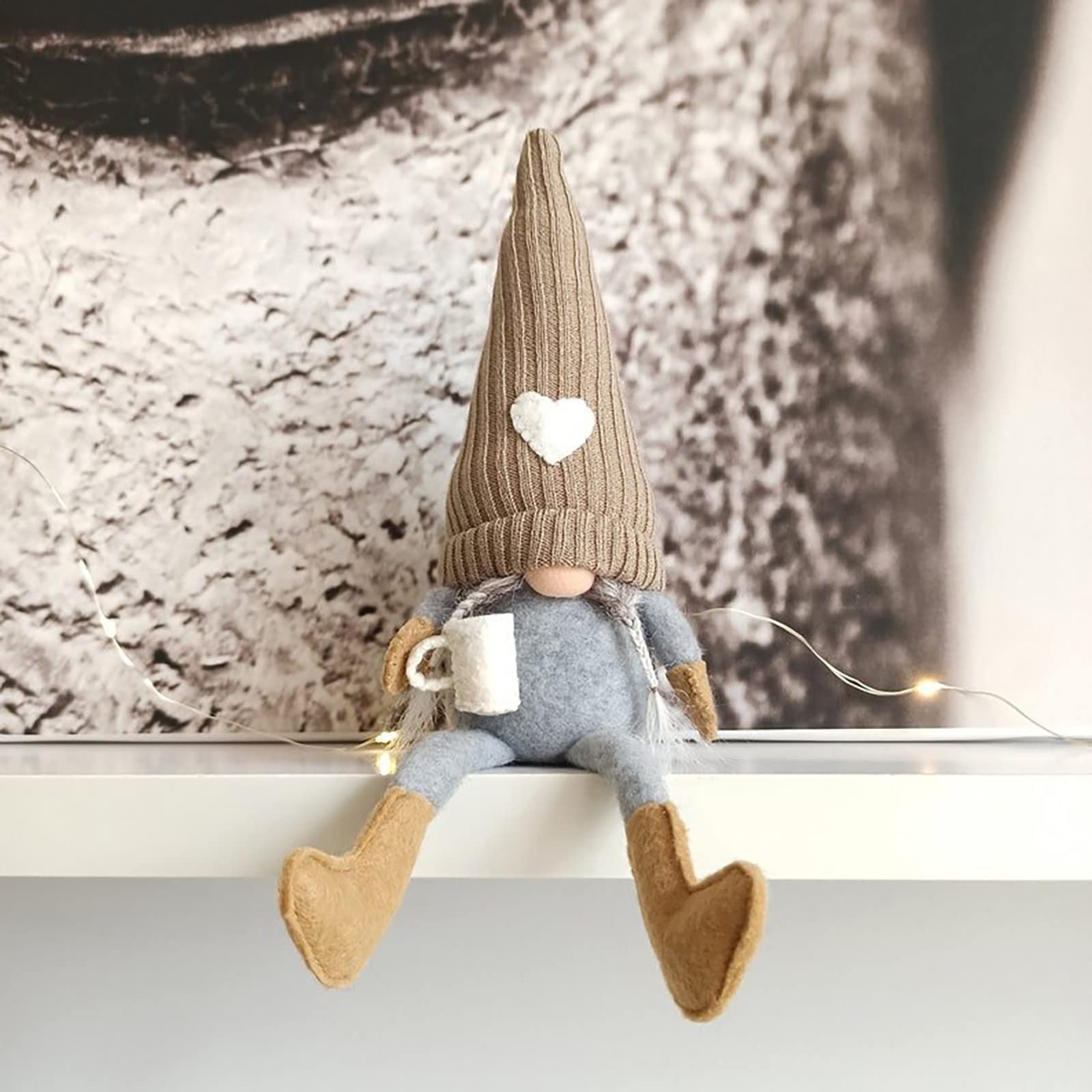 GONEBIN Coffee Gnomes Plush - Scandinavian Tomte Gnome with Dangle Legs, Coffee Bar Decor, Shelf Sitter for Farmhouse & Home - Perfect Gift for Coffee Lovers, Coffee Station & Kitchen Decor