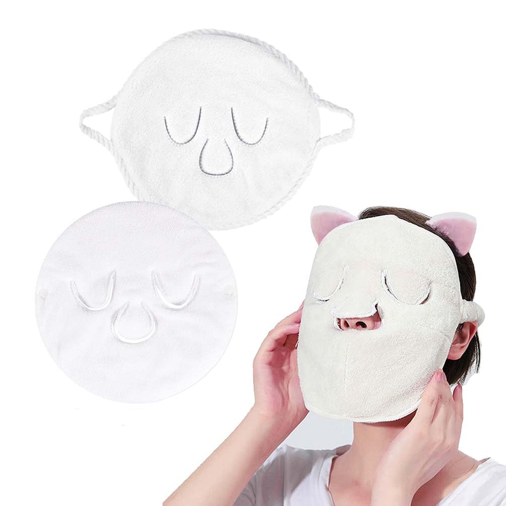 2 Pack Reusable Face Towel Mask - Coral Fleece Hot & Cold Facial Steamer for Moisturizing & Spa Skin Care - Women & Girls (Perfect for Relaxation, Skincare Routine & At-Home Spa Treatments)