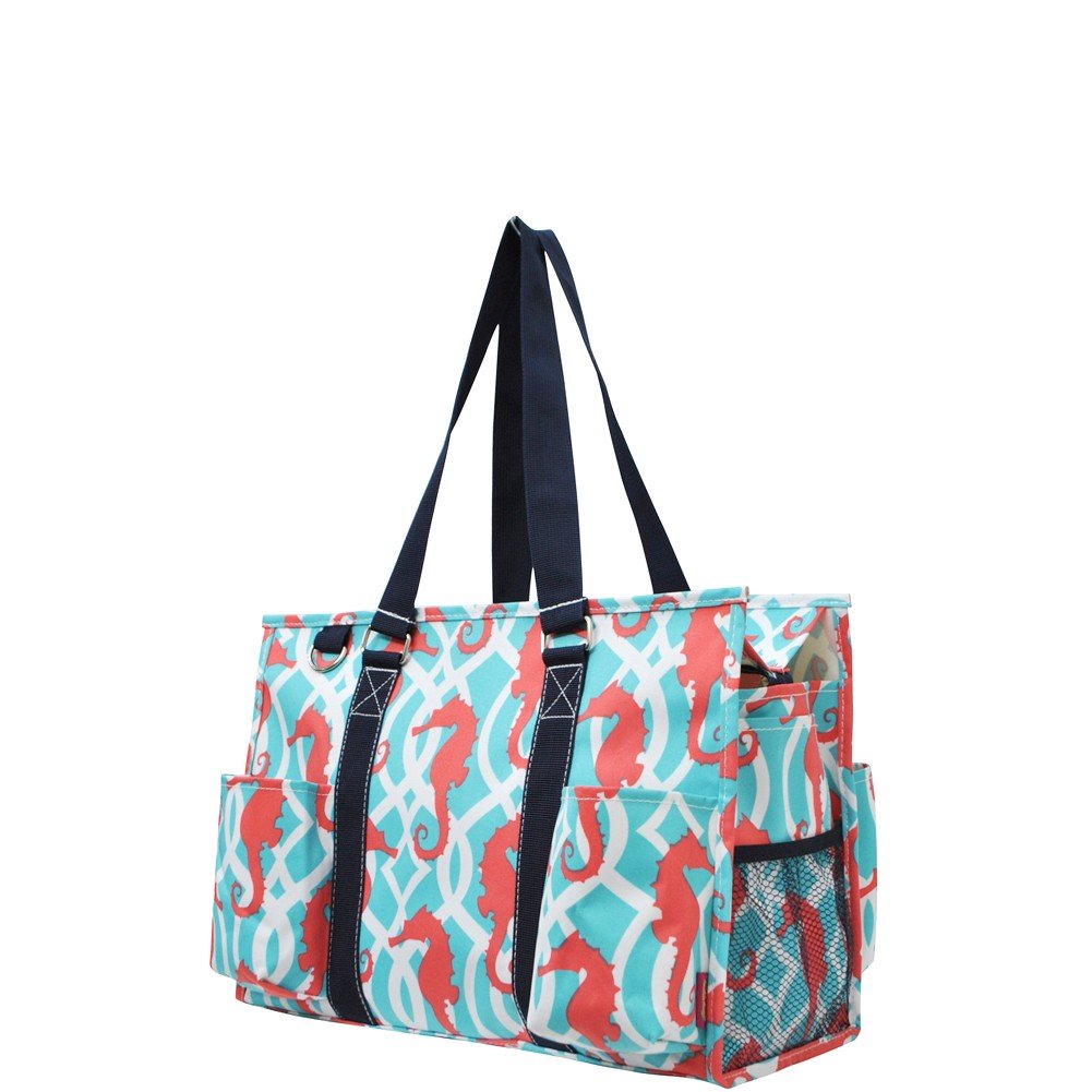 Seahorse Print Zippered Caddy Organizer Tote Bag - Waterproof Storage Pouch for Travel, Gym, Beach & Daily Essentials | Perfect for Women & Men