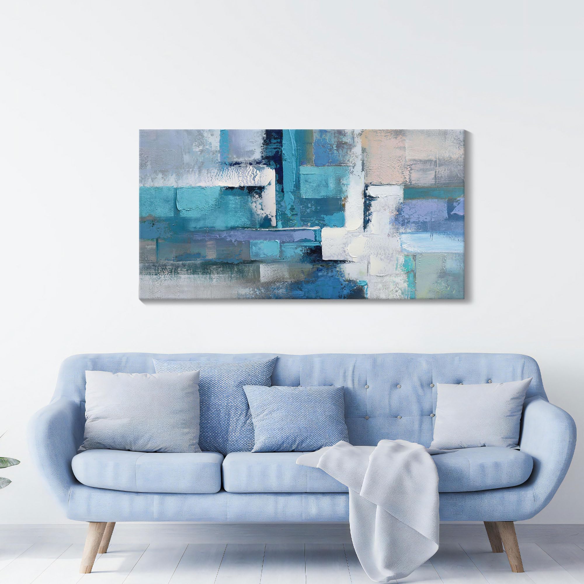 Blue Abstract Canvas Wall Art - Modern Home Decor for Living Room, Bedroom & Office | Handmade Painting for Wall Decoration | Perfect Gift for Housewarming & Interior Design