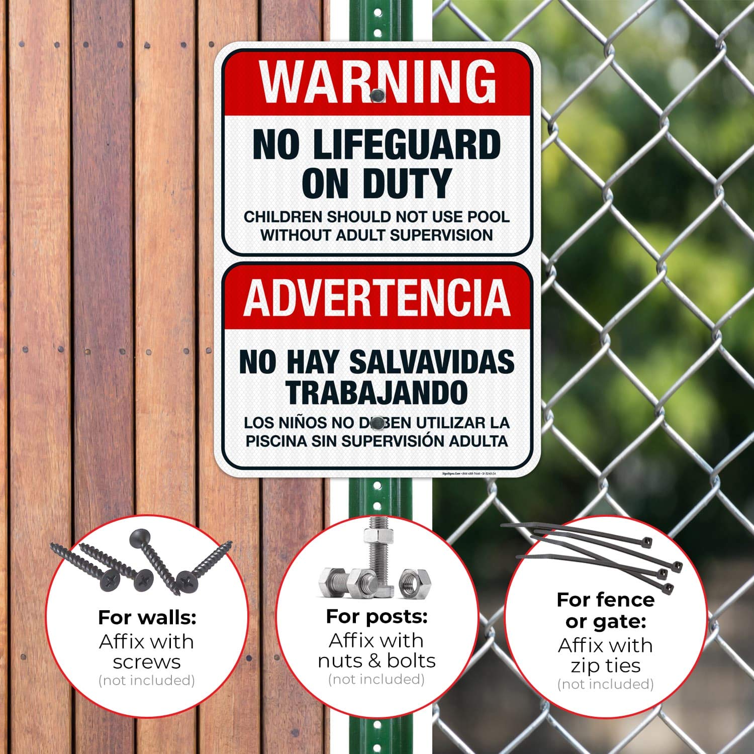 Bilingual No Lifeguard On Duty Sign - Spanish/English 18x24 Inch | 3M EGP Reflective .080 Aluminum | Fade Resistant & Easy Mounting | Indoor/Outdoor Safety Sign | Made in USA | Perfect for Pools, Beaches & Water Parks
