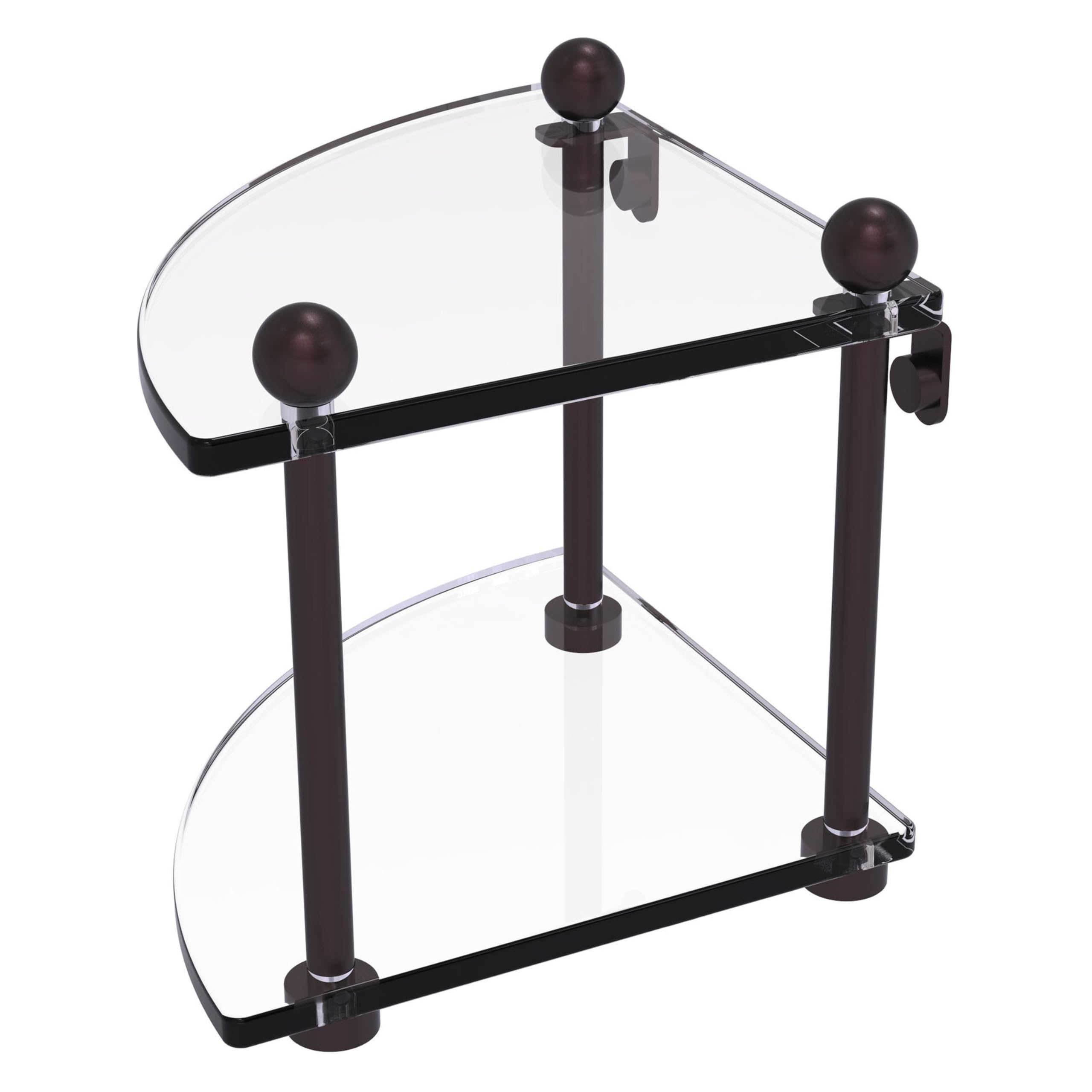 Allied Brass PR-3-ABZ Two-Tier Corner Glass Shelf in Antique Bronze - Space-Saving Bathroom & Kitchen Storage Solution