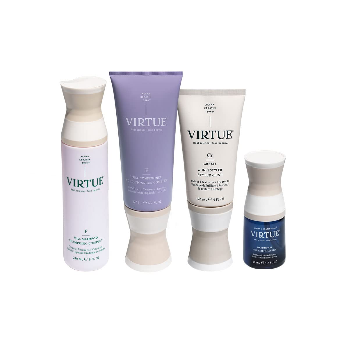 Virtue Hair Care Essentials - Sulfate Free Shampoo & Conditioner Set for Damaged Hair Repair, Volumizing Treatment with Healing Oil Serum & 6-in-1 Styler - Perfect for Dry, Frizzy Hair Care & Salon-Quality Styling at Home