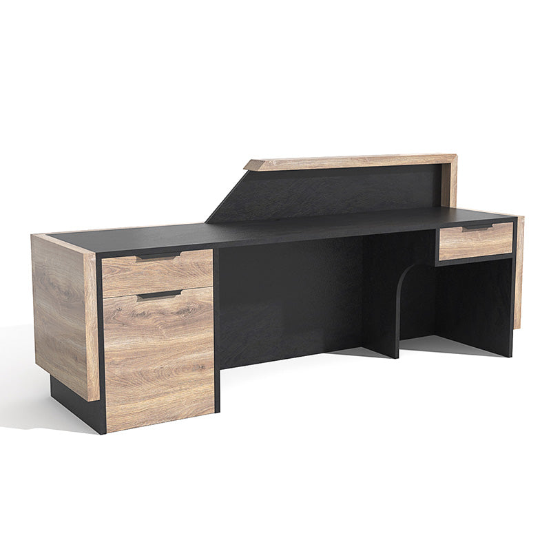CONROY 2.4M Modern Reception Desk Right Panel in Warm Oak & Black Finish - Perfect for Office Lobby, Hotel Front Desk, and Corporate Waiting Areas