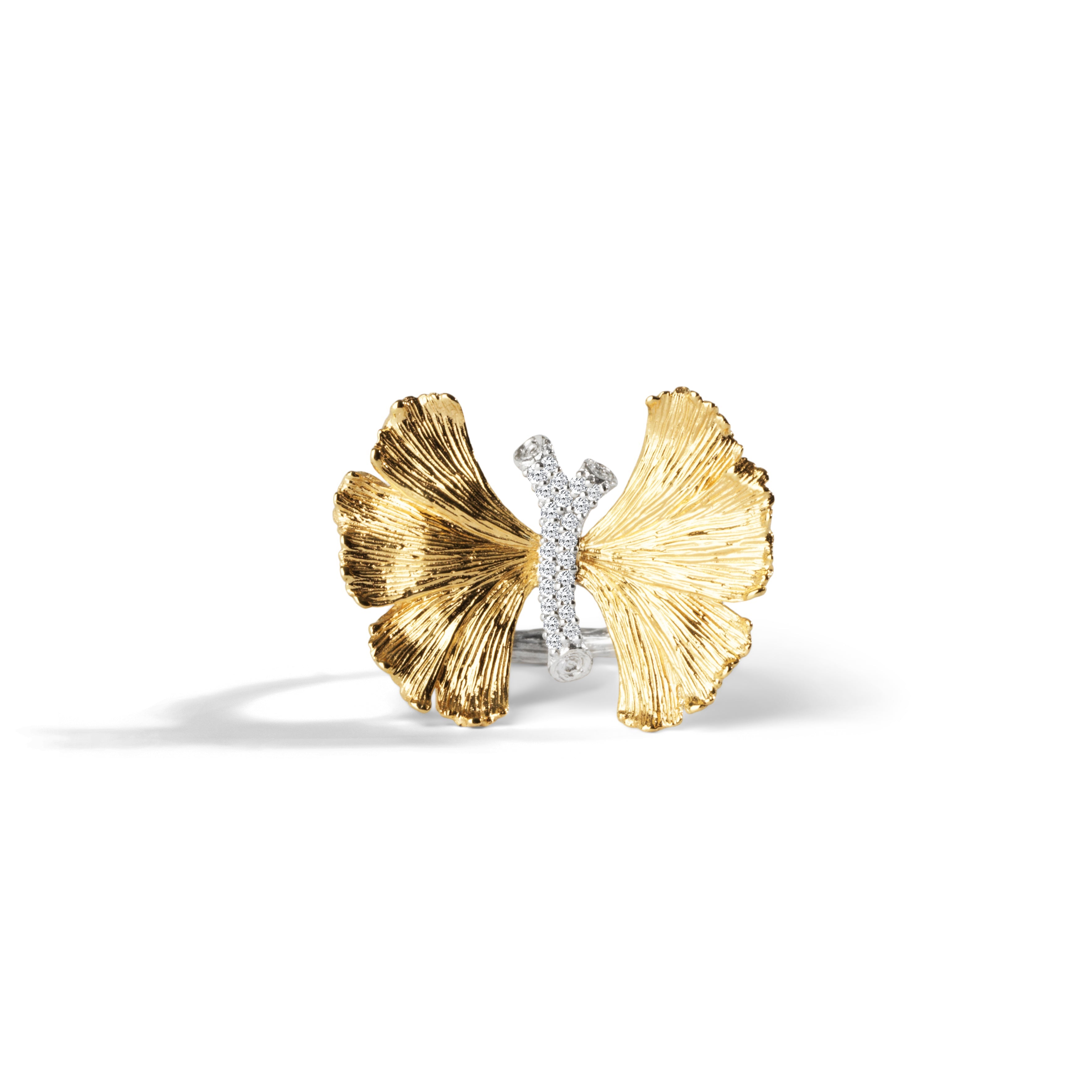 Elegant Butterfly Ginkgo Diamond Ring for Women - 18K Gold Plated Fashion Jewelry - Perfect for Weddings, Anniversaries & Special Occasions