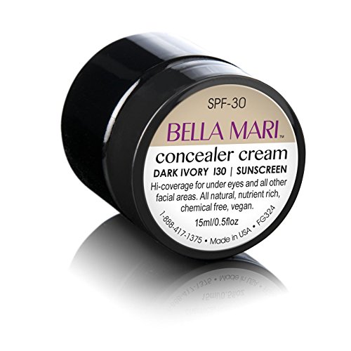 Bella Mari Organic Natural Concealer Cream - Dark Ivory I30, 0.5 Fl Oz - Vegan, Cruelty-Free & TSA Approved Travel Size - Perfect for Daily Makeup & On-The-Go Touch Ups