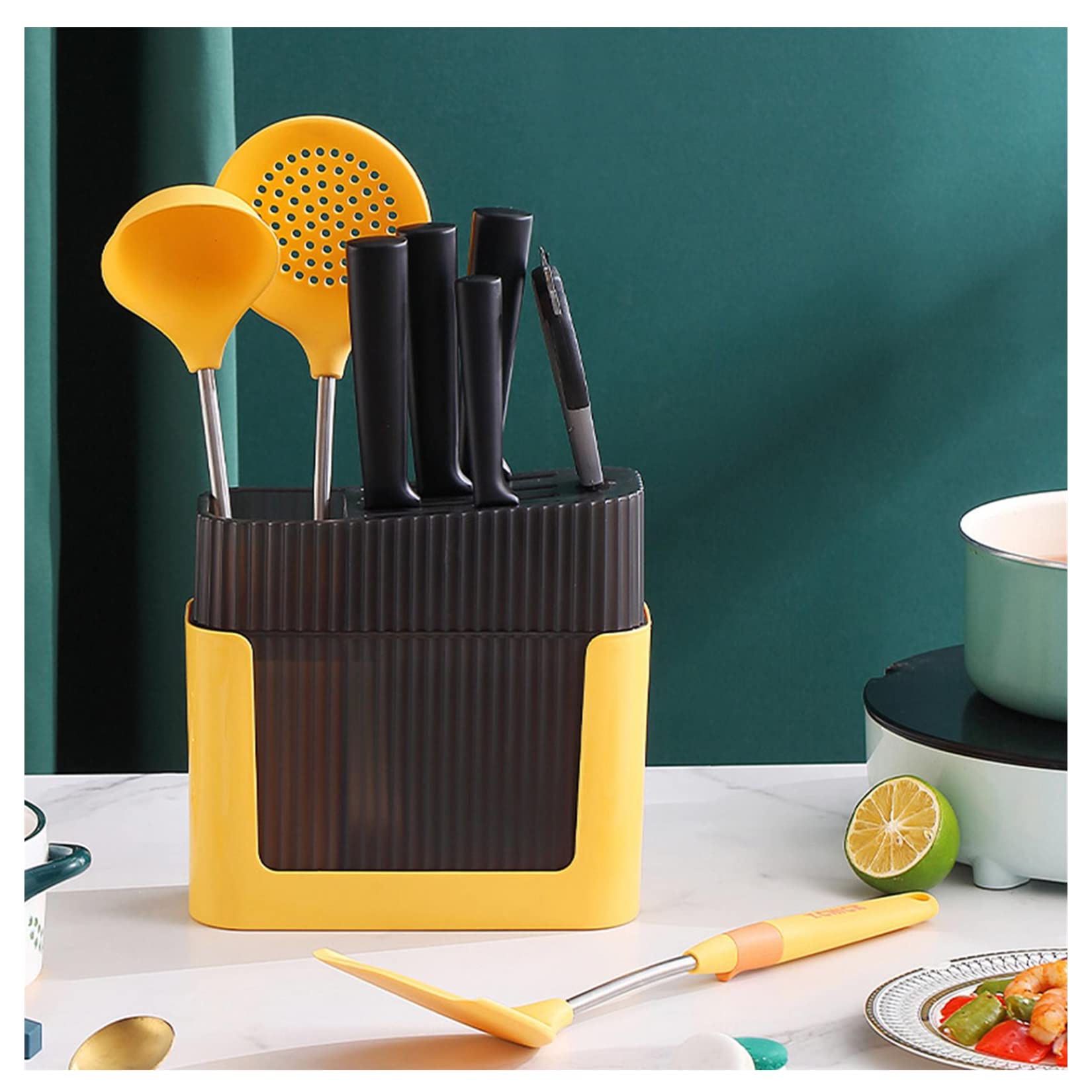 Universal Knife Holder Without Knives - Modern Kitchen Utensil Organizer & Edge-Protect Cutlery Storage Rack for Countertop - Perfect for Home Chefs & Professional Kitchens