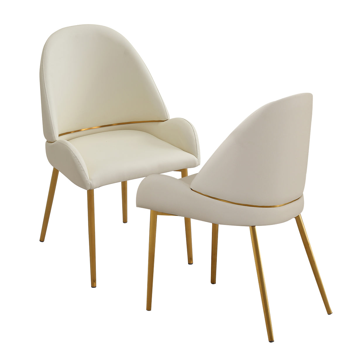 Modern PU Leather Dining Chairs Set of 2 - Beige Upholstered Seats with Sturdy Metal Legs for Kitchen, Dining Room, and Office Use