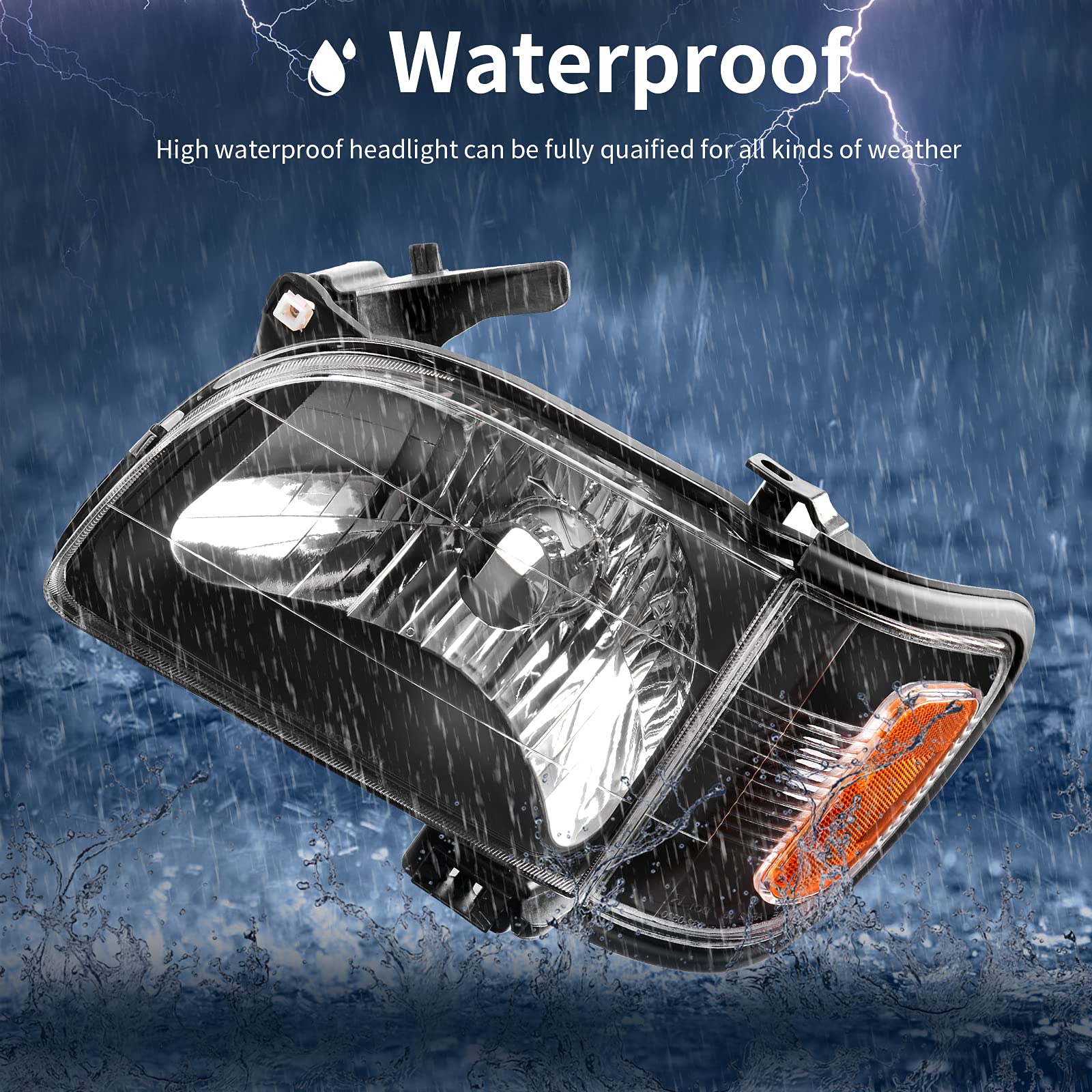 **AUTOSAVER88 Headlight Assembly Compatible with Toyota Tacoma 2001-2004 Pickup Truck - Black Housing, Amber Reflector, Clear Lens + Bumper Lights - Perfect for Night Driving & Off-Road Adventures**