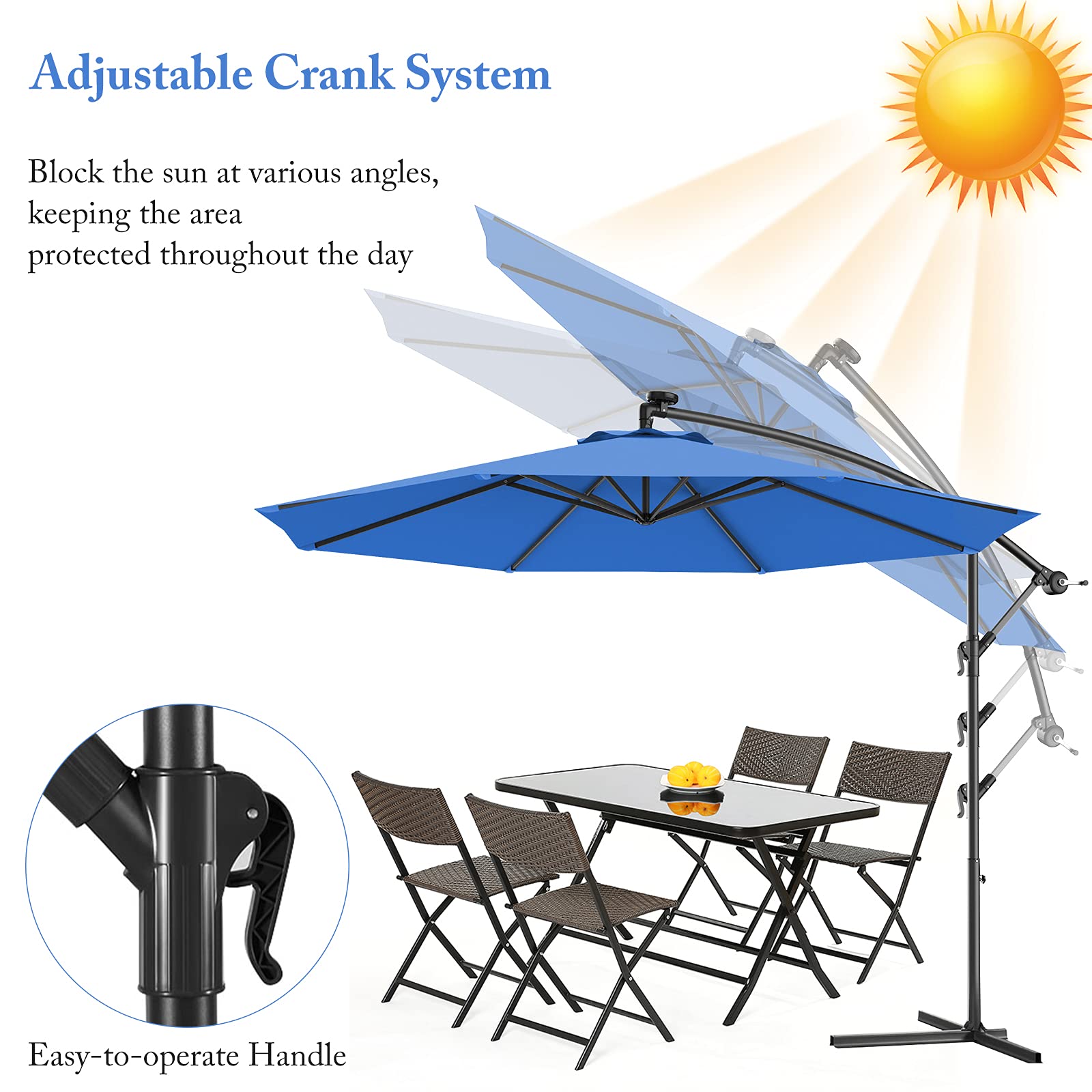 GIANTEX 10ft Offset Patio Umbrella with Heavy-Duty Steel Pole & 8 Sturdy Ribs - Blue Outdoor Cantilever Umbrella for Large Decks, Poolside, Backyard & Garden Relaxation