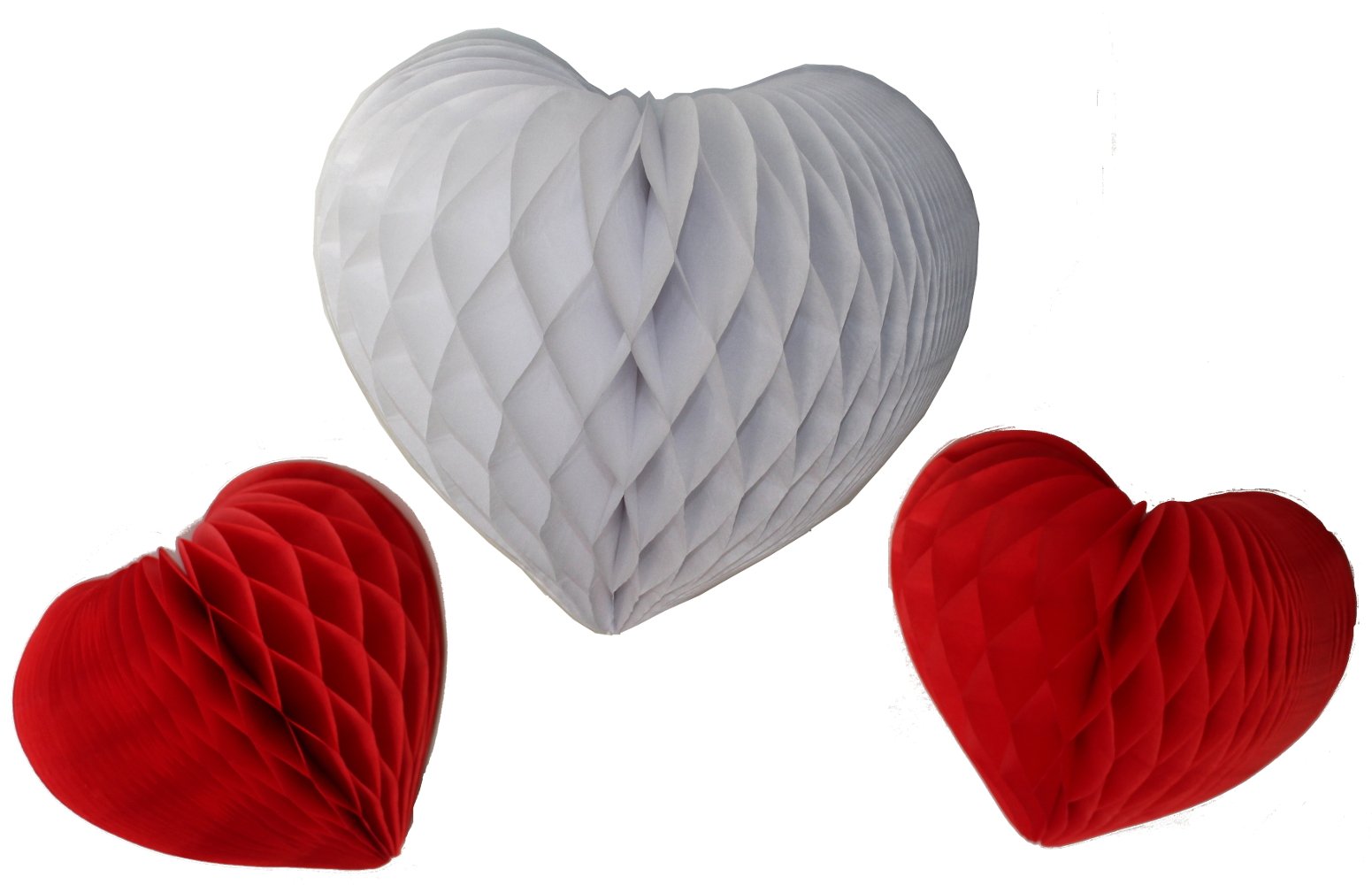 3-Pack Honeycomb Tissue Paper Heart Decorations for Valentine's Day - White & Red | DIY Party Decor, Wedding Centerpieces, Home Wall Art