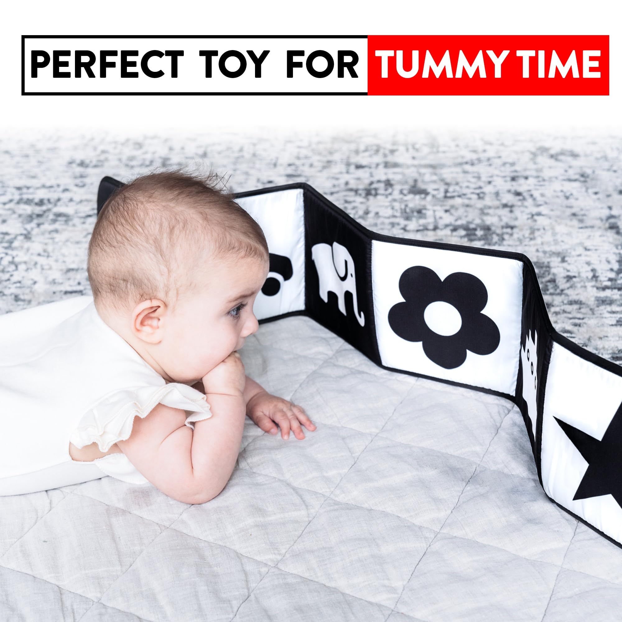 High Contrast Baby Toys 0-6 Months - Black & White Newborn Books & Tummy Time Mirror for Infant Development
