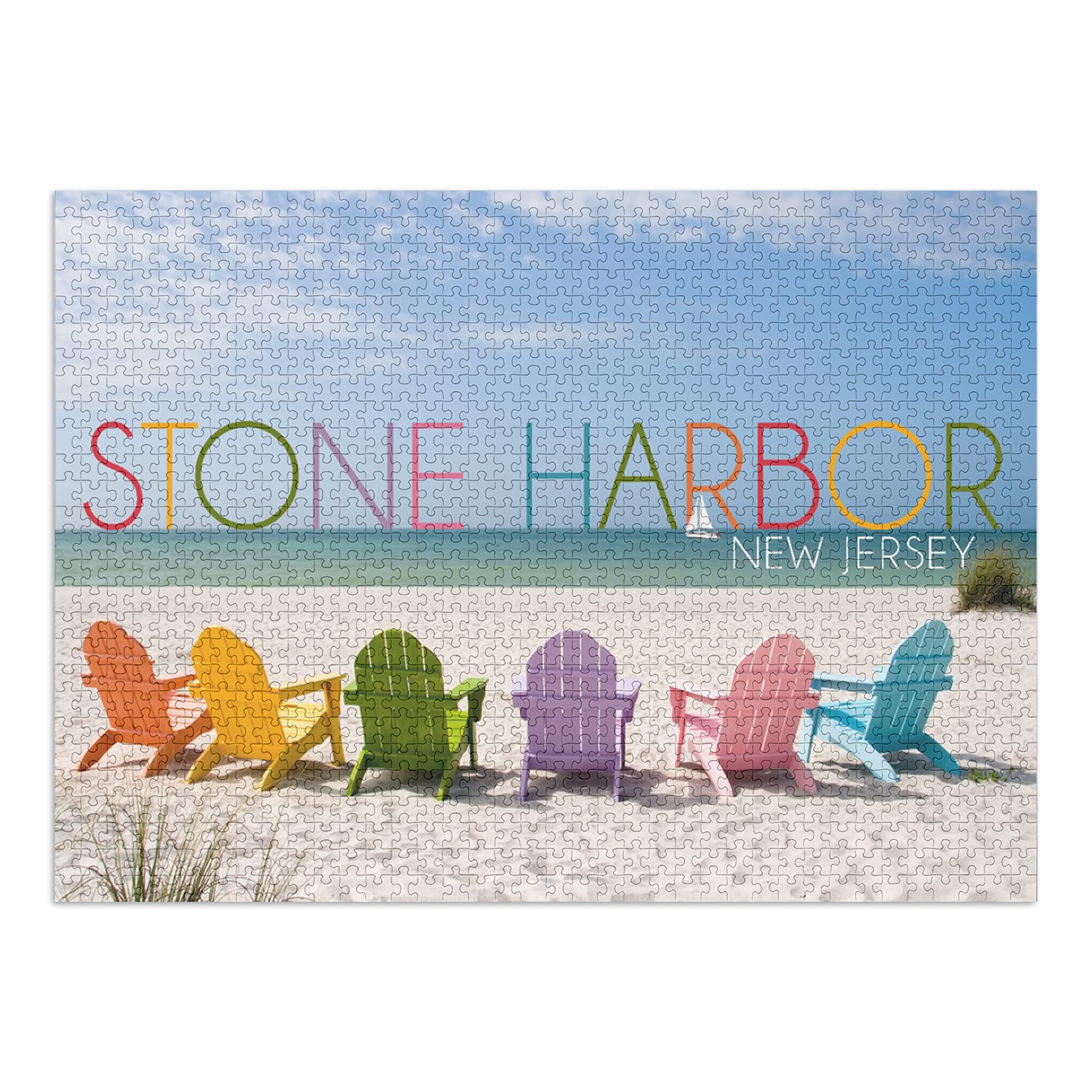 Stone Harbor New Jersey Colorful Beach Chairs 1000 Piece Jigsaw Puzzle - 19x27 Inches Challenging Puzzle for Adults & Family - Made in USA - Perfect for Beach Themed Decor, Family Game Nights & Puzzle Enthusiasts