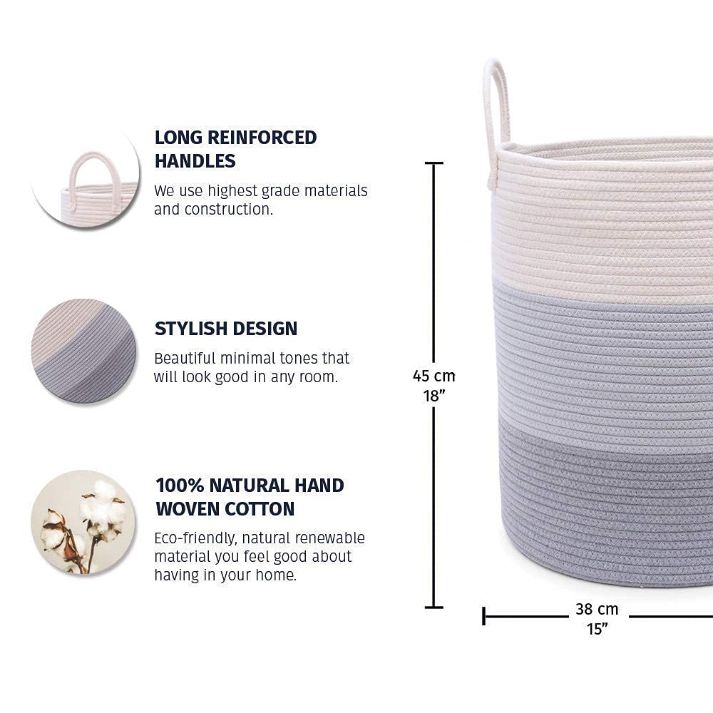 OrganiHaus Gray Nursery Laundry Basket 15x18 Inch - Farmhouse Style Extra Large Storage Hamper for Baby Clothes, Blankets & Toys - Soft Woven Pillow Basket for Living Room, Nursery & Kids' Room Organization