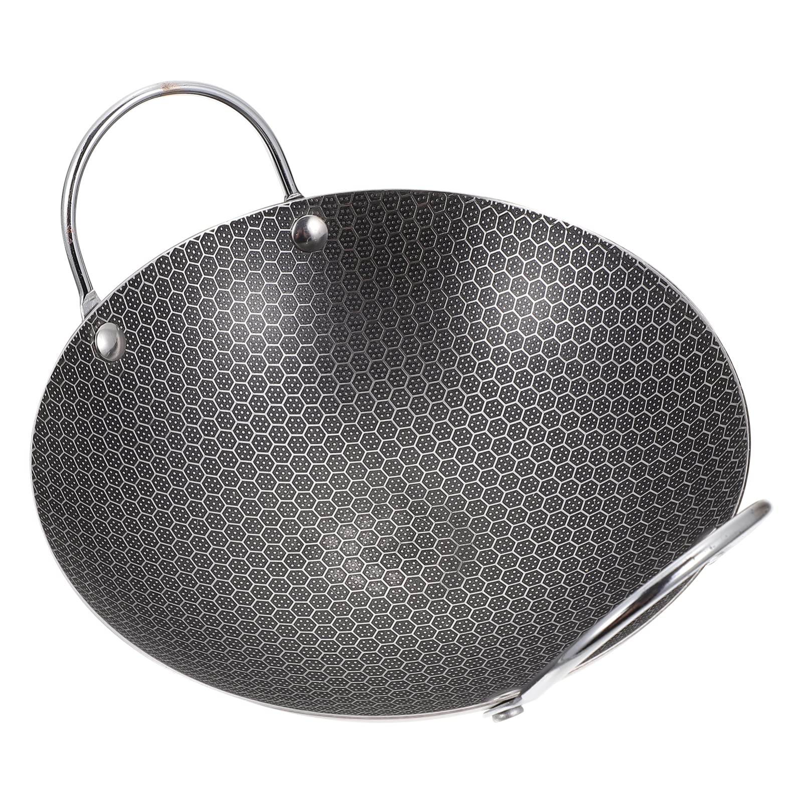 **Hemoton 8-Inch Stainless Steel Honeycomb Frying Pan with Double Handles - Nonstick Wok for Stove, Hot Pot, Soup & Ramen - Perfect for Restaurant, Outdoor Cooking & Home Kitchen Use**