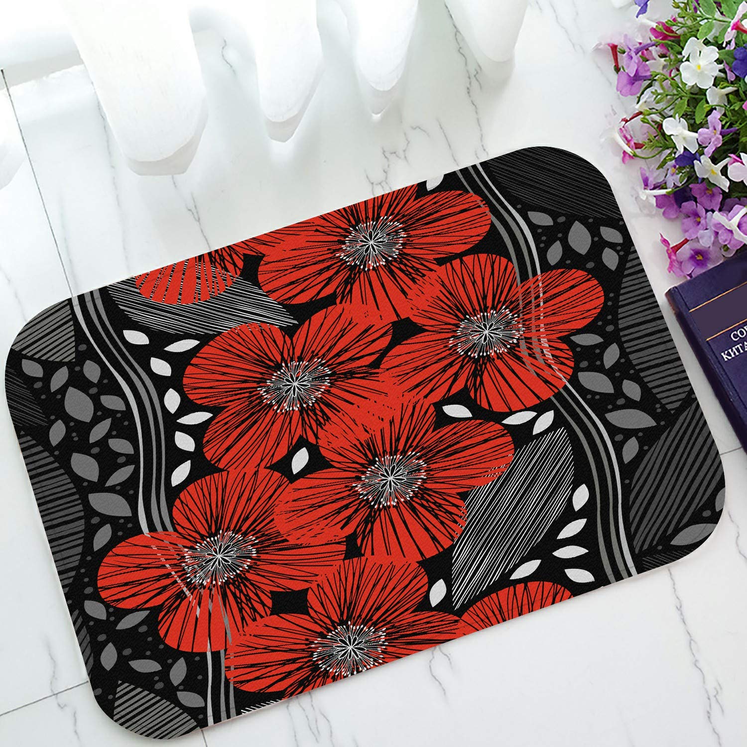 ECZJNT Poppies Floral Welcome Doormat - Non-Slip Bath Rug & Entrance Floor Mat 23.6x15.7 Inch - Perfect for Front Door, Bathroom, Patio & Home Decor