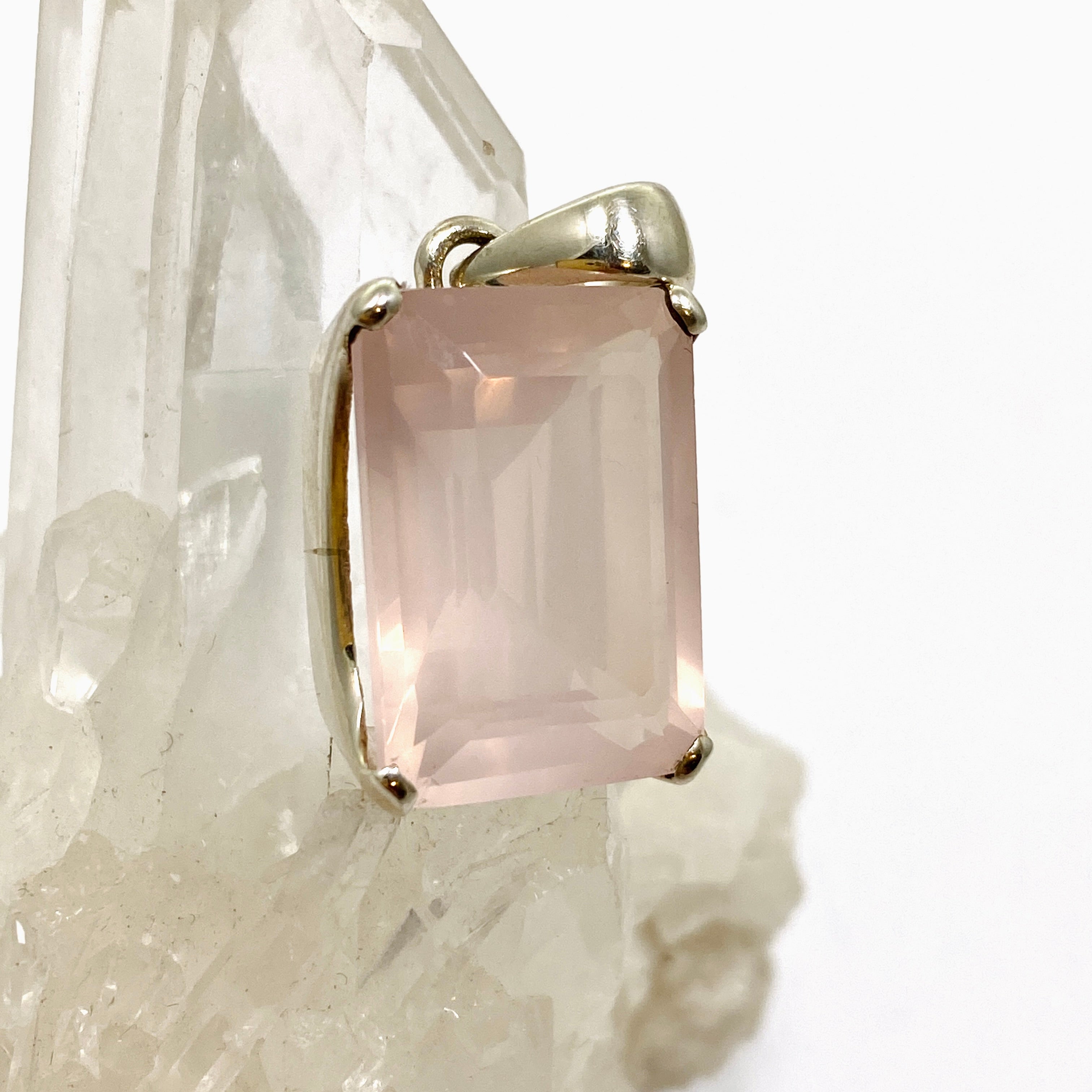 Rose Quartz Rectangular Faceted Pendant Necklace - Natural Healing Stone Jewelry for Women - Perfect for Meditation, Yoga & Spiritual Gifts