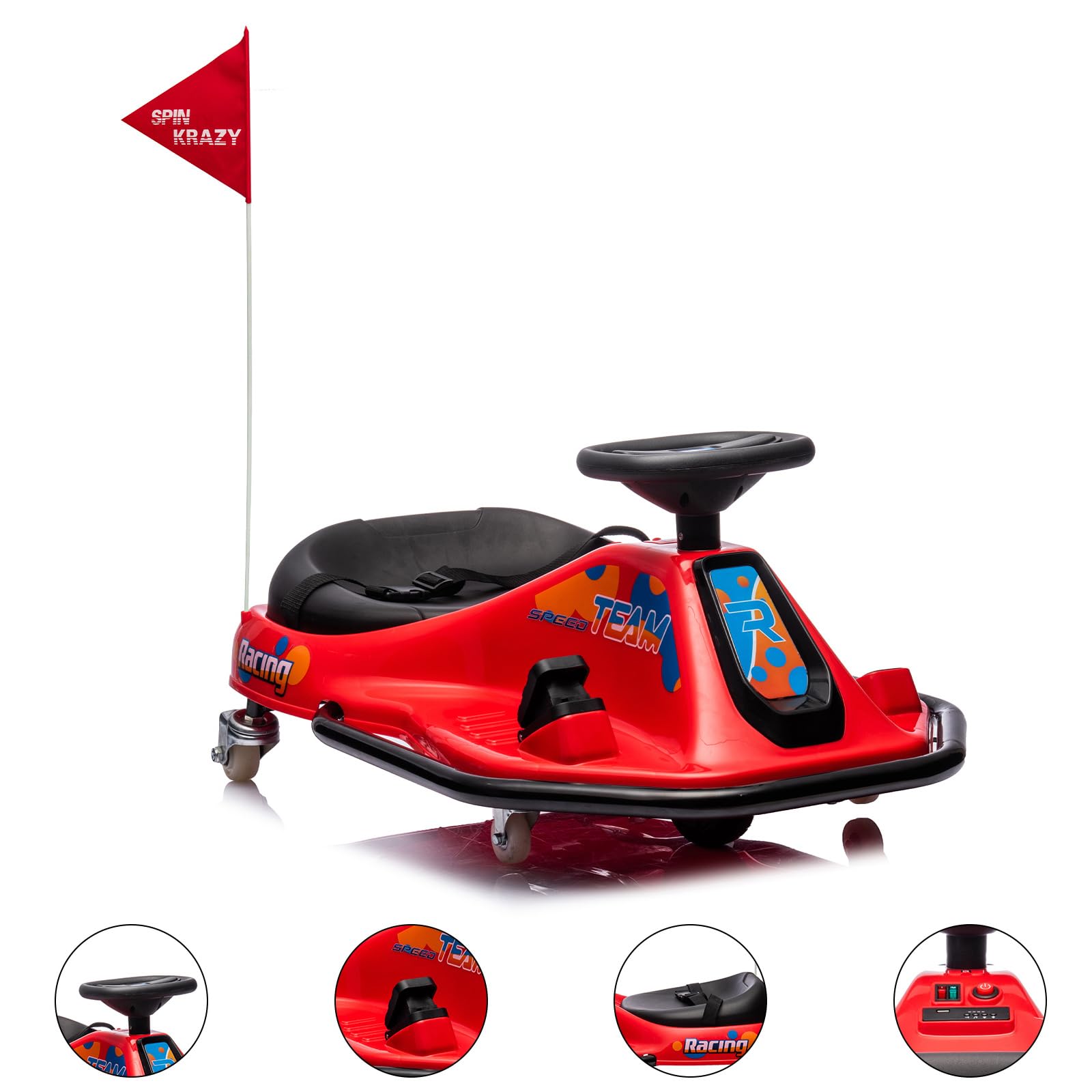 GARVEE 360° Rotating Electric Drift Go Kart for Kids - 24V Ride On Race Car with Adjustable Speed, LED Flashing Lights, Music & Flag - Perfect for Indoor/Outdoor Play, Birthday Gifts & Backyard Racing
