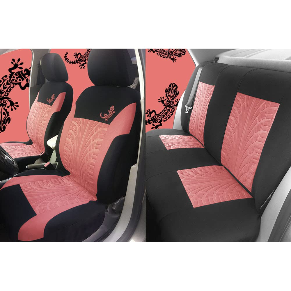 Seat Ibiza 2009-2017 Car Floor Mats & Pink Polyester Cloth Bucket Seat Covers (5-Piece Full Set) - Universal Fit for Sedan, Truck, SUV - Waterproof & Anti-Slip Protection for Daily Commute & Road Trips