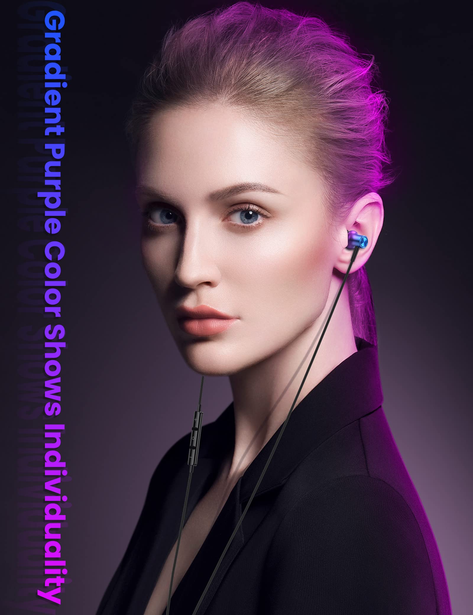 Magnetic HiFi Stereo Wired Earbuds with Microphone - MFi Certified Lightning Earphones for iPhone 14/13/12/11/XS/XR - iMangoo Bass Boosted Headphones with Volume Control (Purple) - Perfect for Commuting, Workouts & Gaming