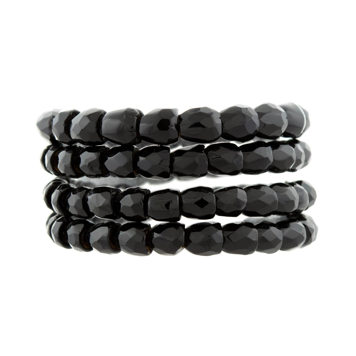 Victorian Style Carved Jet Glass Snake Wrap Bracelet for Women - Gothic Jewelry, Boho Fashion Accessory, Perfect for Halloween & Costume Parties
