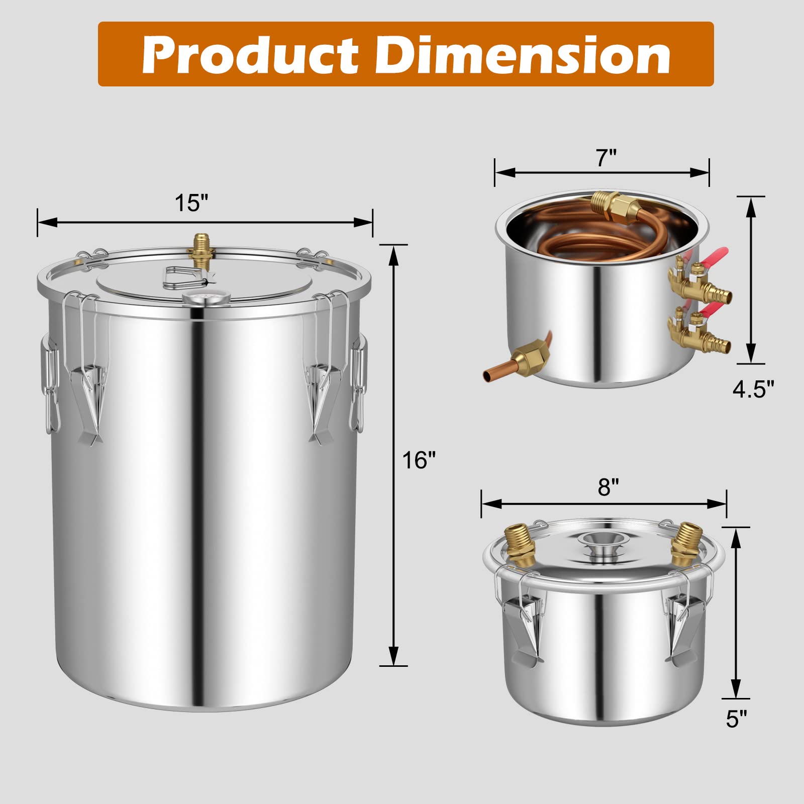 Giantex 10 Gallon Alcohol Still Kit - 3 Pots Stainless Steel Distiller for Water, Alcohol & Oil with Built-in Thermometer & Copper Tubes - Multi-Functional Home Brewing Equipment for Whiskey, Brandy & Moonshine - Perfect for DIY Spirits, Essential Oils & Distilled Water Production