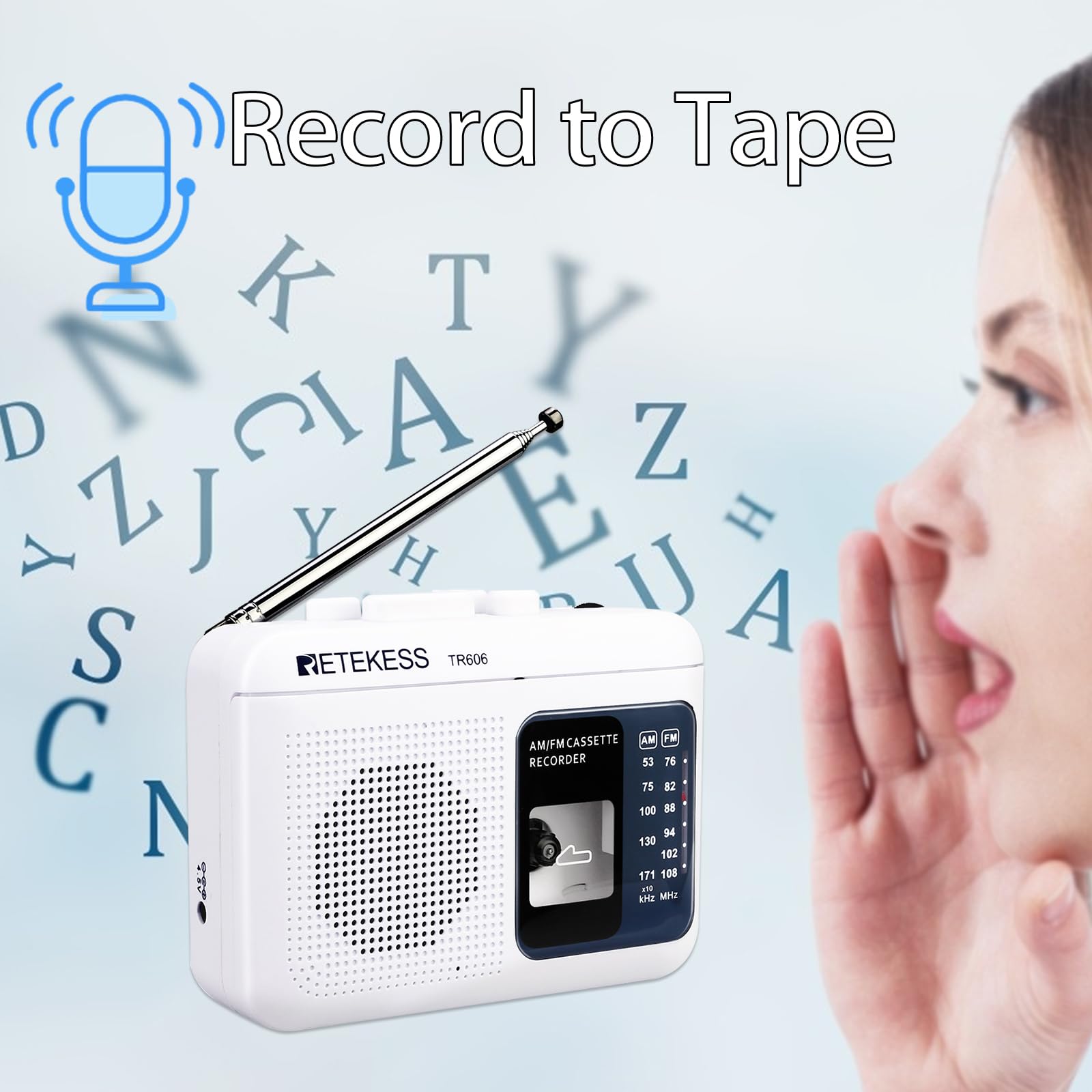 Retekess TR606 Portable AM/FM Radio Cassette Player & Recorder with 3.5mm Headphone Jack, Fast Forward/Rewind - Perfect for Home, Office, Travel and Christmas Gifts (White)