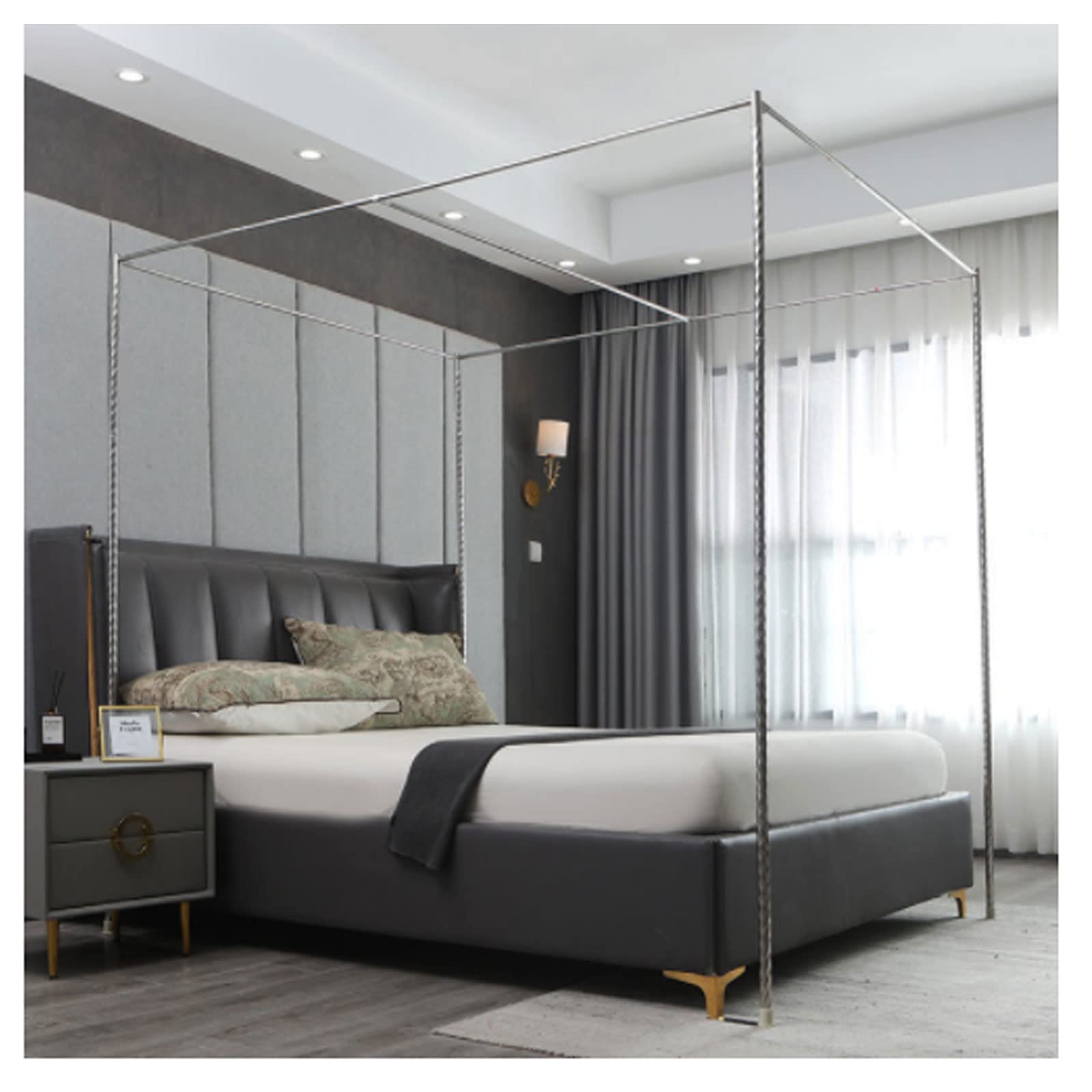 WEFVB Stainless Steel Bed Canopy Bracket & Mosquito Net Frame - Universal Fit for Twin/Full/Queen/King Size Beds - 4-Corner Canopy Support for Bedroom Decor & Mosquito Protection - Perfect for Nursery, Master Bedroom, and Outdoor Camping