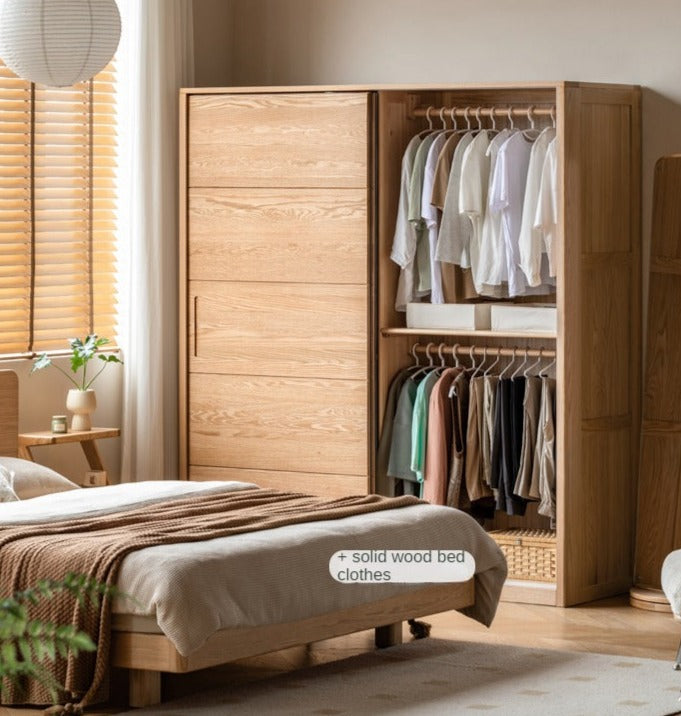 Solid Oak Wood Sliding Door Wardrobe Closet - Modern & Durable Storage for Bedroom, Living Room, or Walk-In Closet Organization