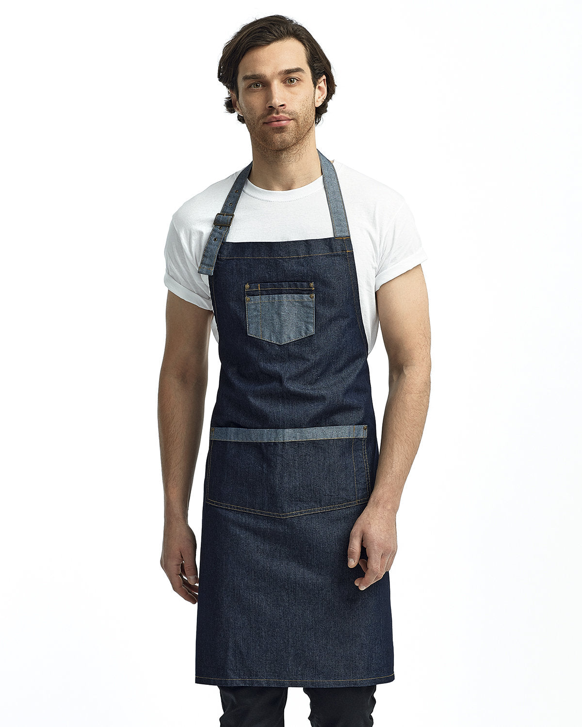 Reprime RP127 Unisex Denim Bib Apron - Artisan Collection with Contrast Stitching for Cooking, Grilling, Baking & Crafting - Durable & Stylish Workwear for Chefs & DIY Enthusiasts