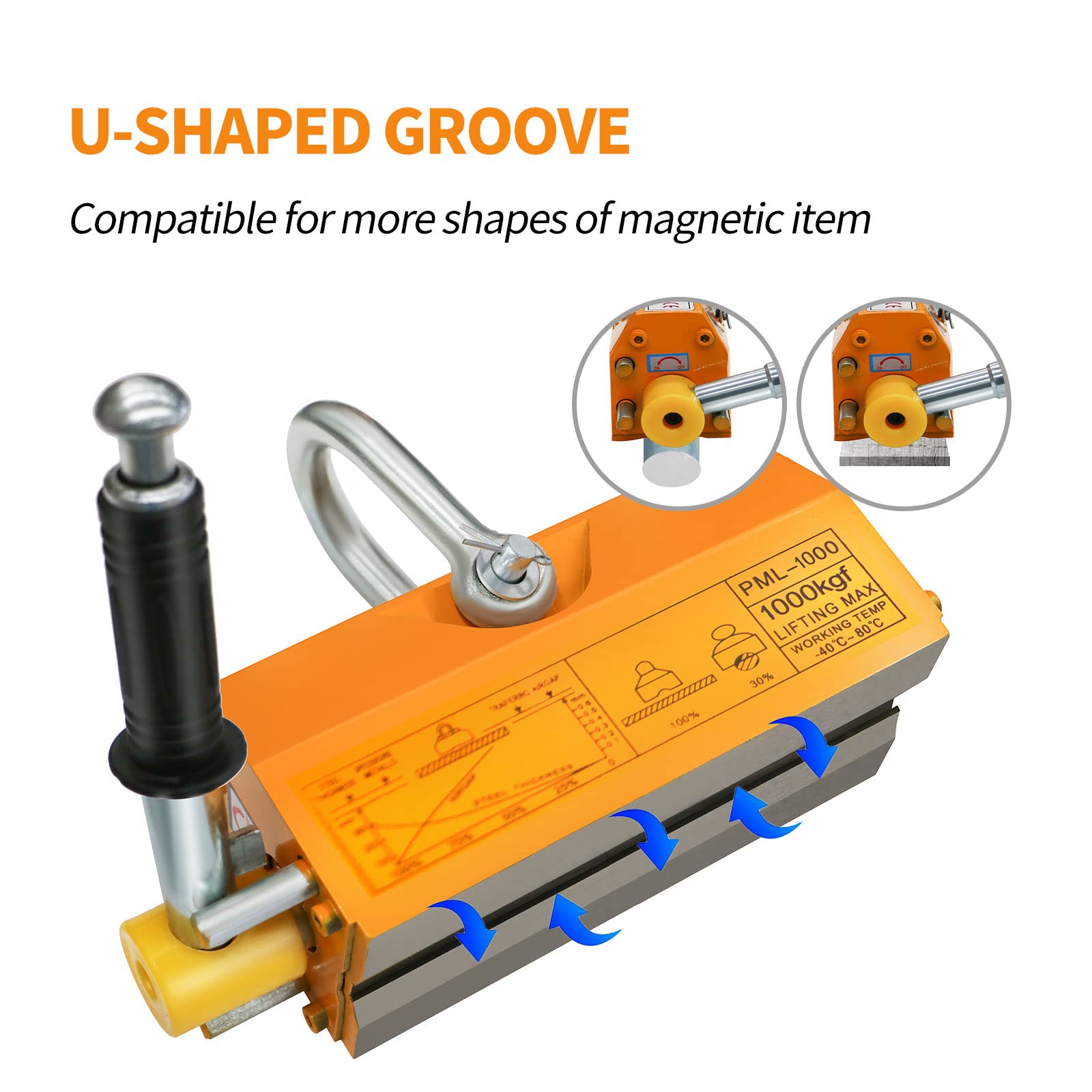 RYFT 2200Lbs Permanent Magnetic Lifter with Release - 1000KG Heavy Duty Neodymium Lifting Magnet for Shop Crane, Hoist, Steel Plate & Board Handling - Ideal for Construction, Metal Fabrication & Industrial Lifting Operations