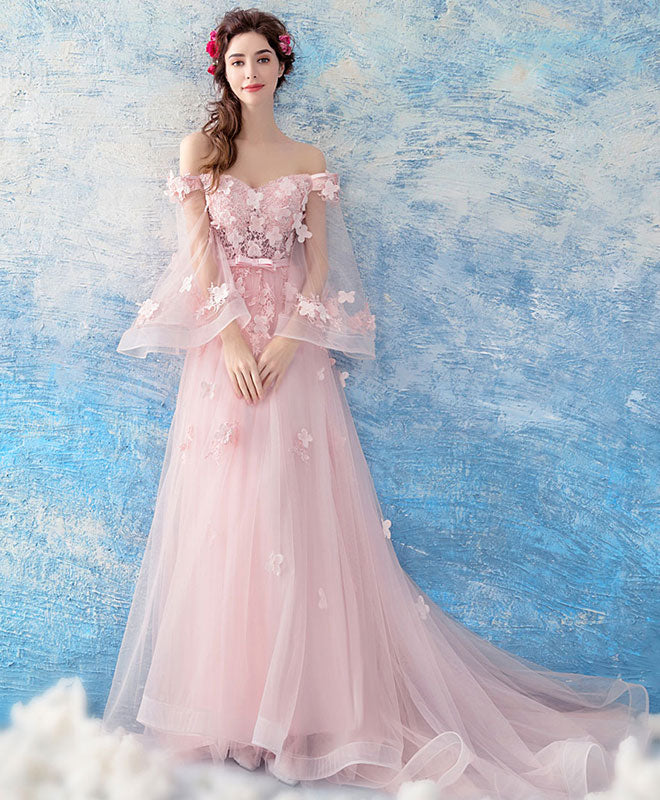 Elegant Pink Tulle Lace Long Prom Dress - Formal Evening Gown for Women | Perfect for Homecoming, Wedding Guest & Special Occasions