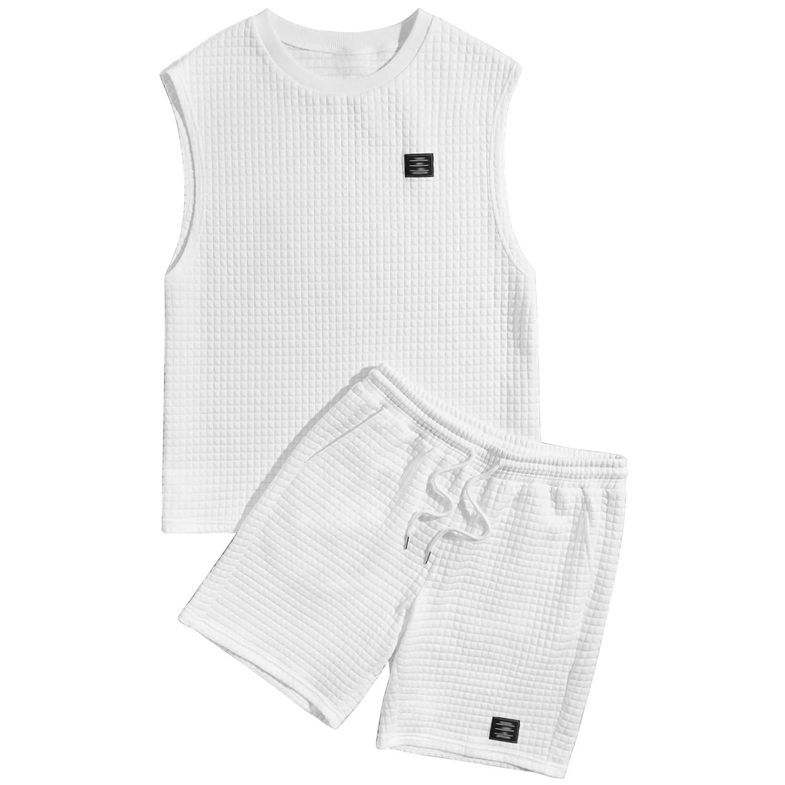 Men's Waffle Knit Tank Top & Shorts 2-Piece Summer Outfit - Breathable Short Sleeve Athletic Set for Gym, Running & Casual Wear