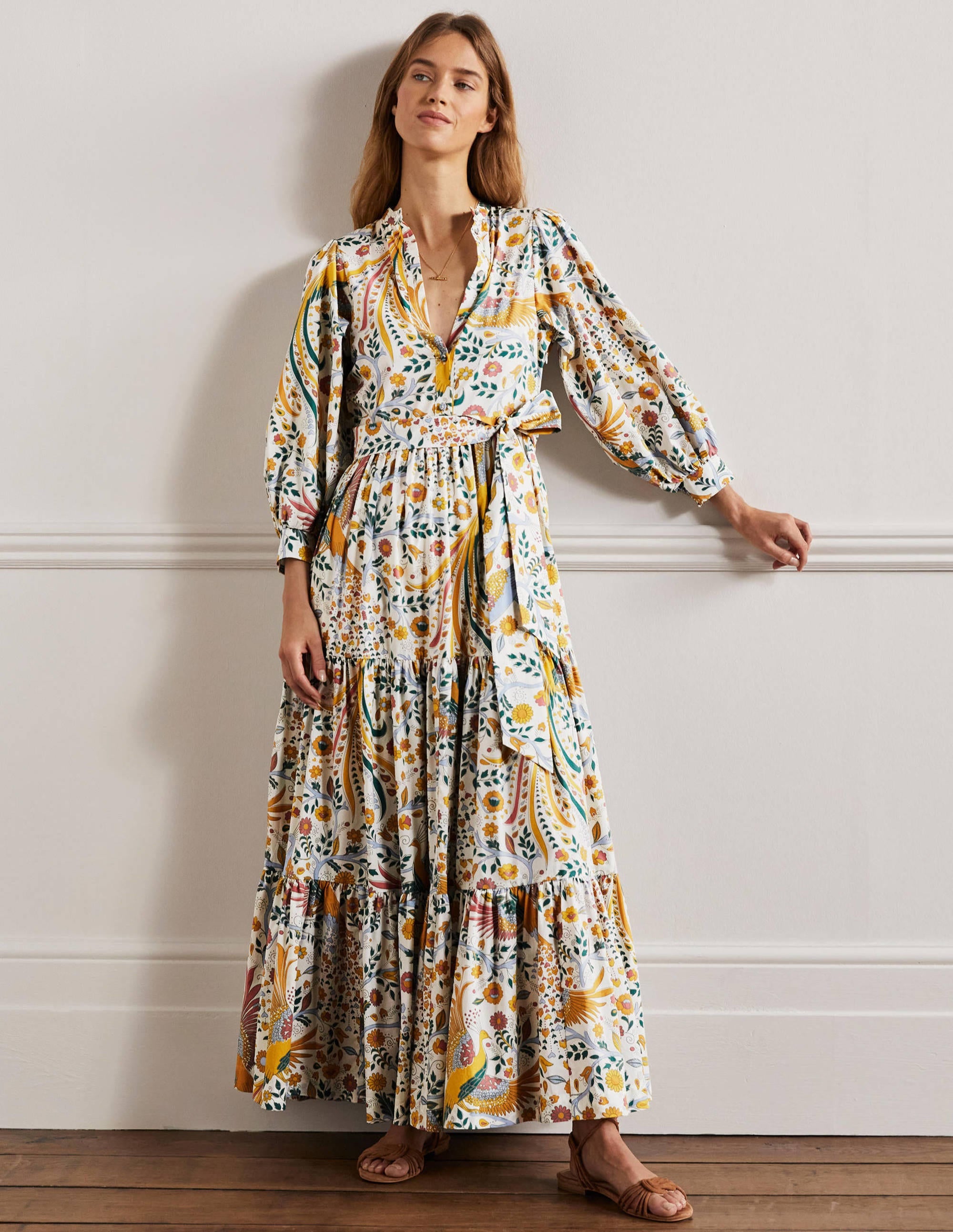 Elegant Ava Tiered Maxi Dress in Multi Colors - Enchanting Peacock Print for Women | Perfect for Summer Beach Vacations, Boho Weddings & Date Nights