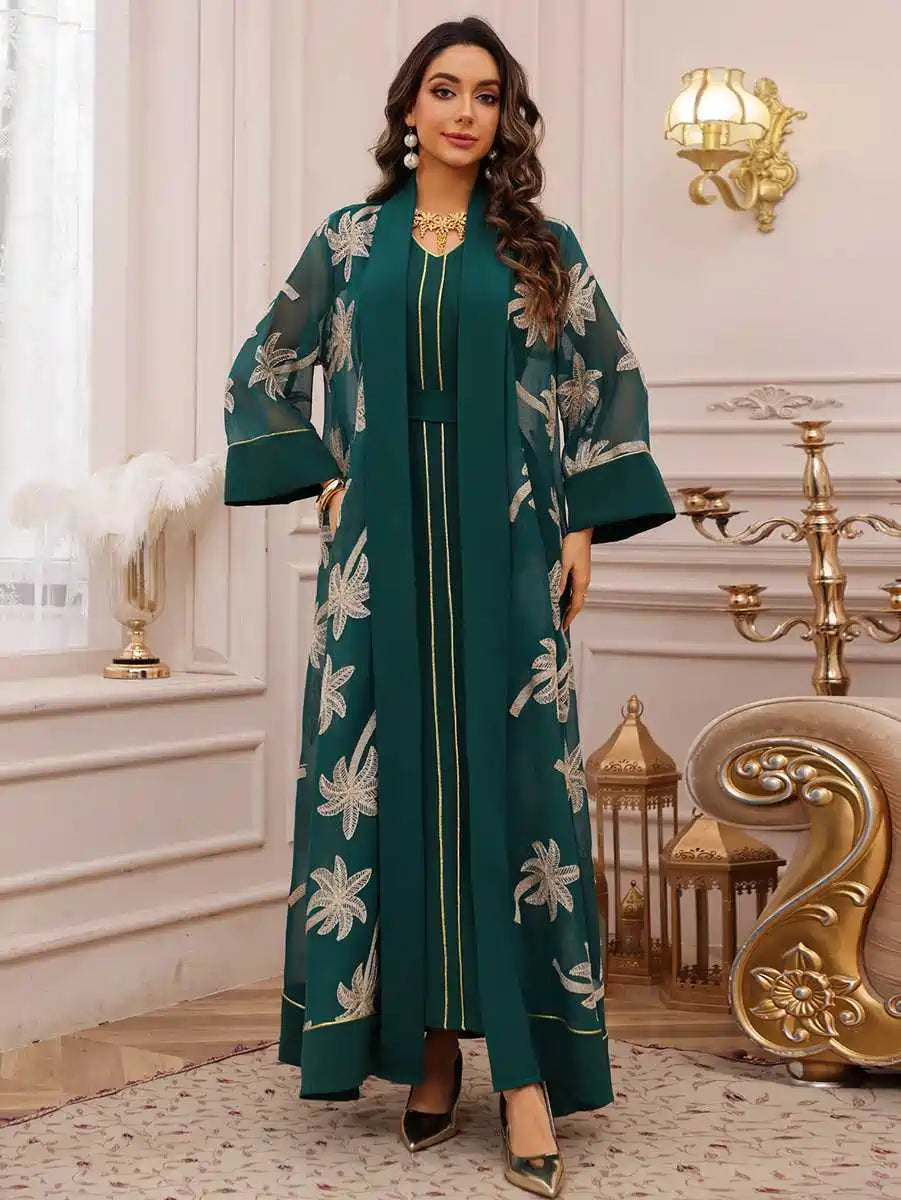 Urgarment 2 Piece Embroidered Eid Dress Set - Elegant Caftan Kaftan with Sleeveless Inner Dress #25481 | Perfect for Eid Celebrations, Weddings & Special Occasions