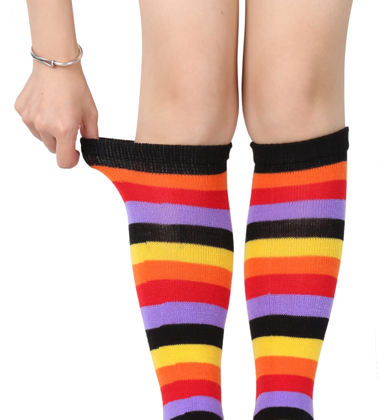 Colorful Rainbow Striped Knee High Toe Socks for Women & Men - Christmas Gifts for Running & Yoga