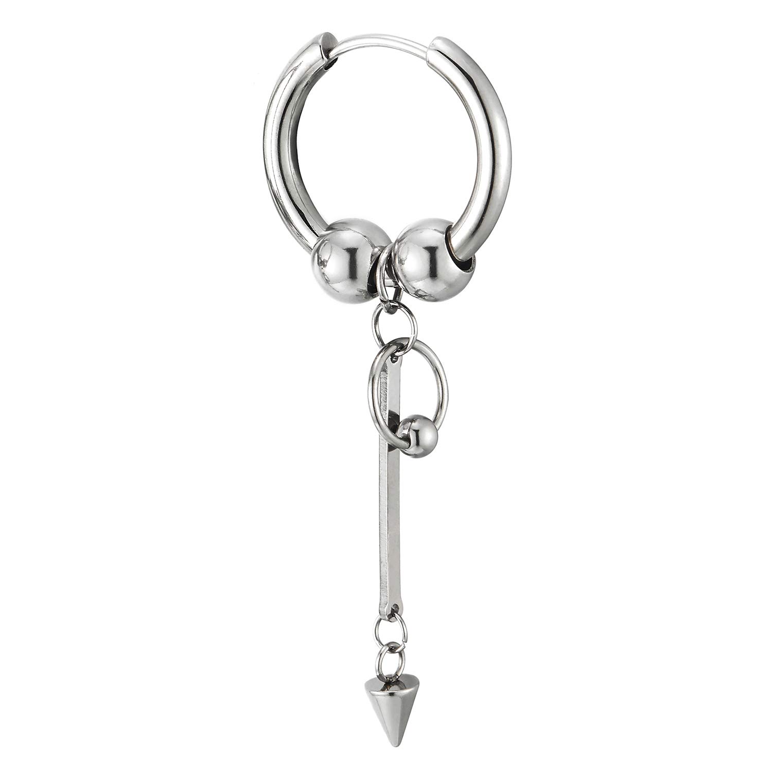 Stylish Unisex Steel Huggie Hoop Earrings with Beads, Circle, Cuboid & Cone Charms - Perfect for Parties, Weddings & Everyday Wear