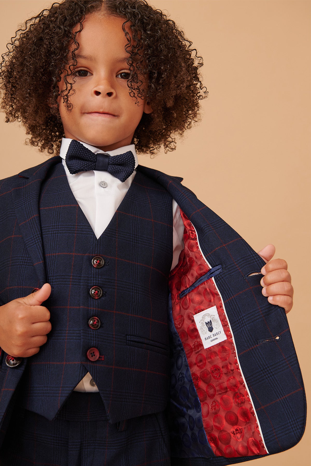 EDINSON Kids Navy & Wine Check Print 3-Piece Suit for Boys - Formal Occasions, Weddings & Family Photos