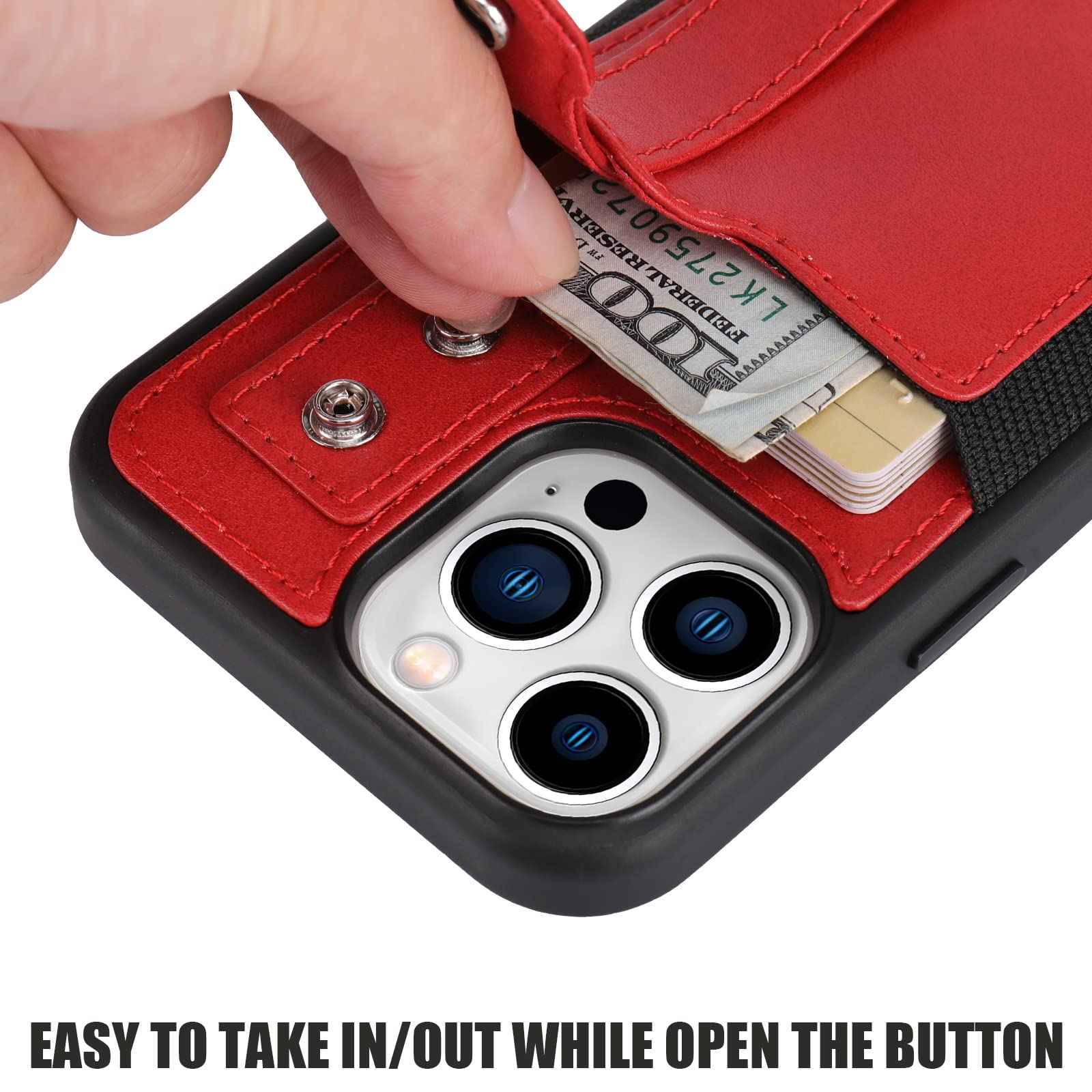 TOOVREN iPhone 13 Pro Max Case 6.7 Inch (2021) - Slim PU Leather Wallet Case with Card Holder & Kickstand | Compatible with iPhone 13 Pro Max | Perfect for Work, Travel and Everyday Use (Red)