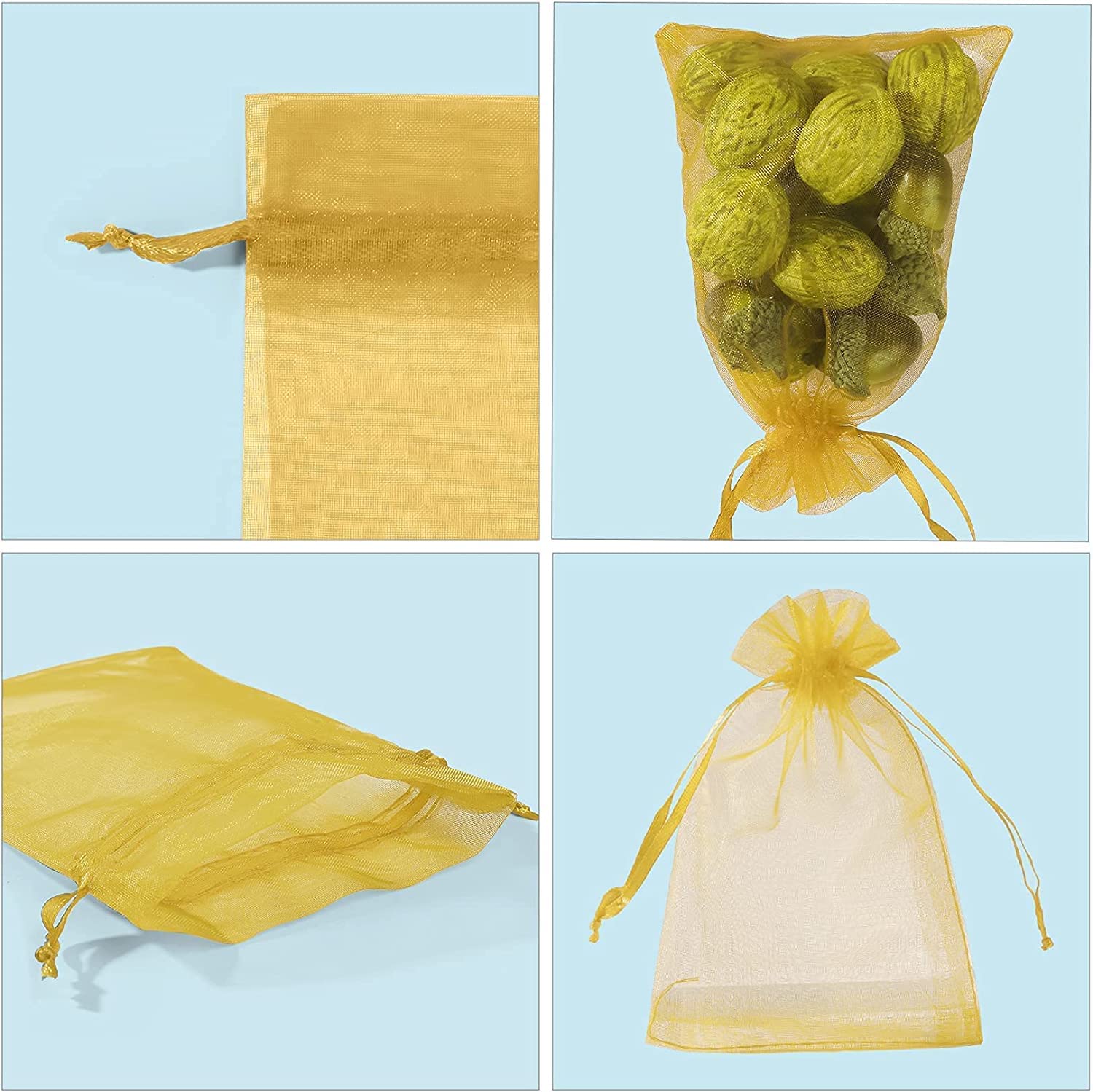 Premium 100-Pack 5x7 Inch Gold Organza Gift Bags with Drawstring - Sheer Mesh Favor Bags for Wedding, Party Favors, Jewelry Packaging & DIY Crafts