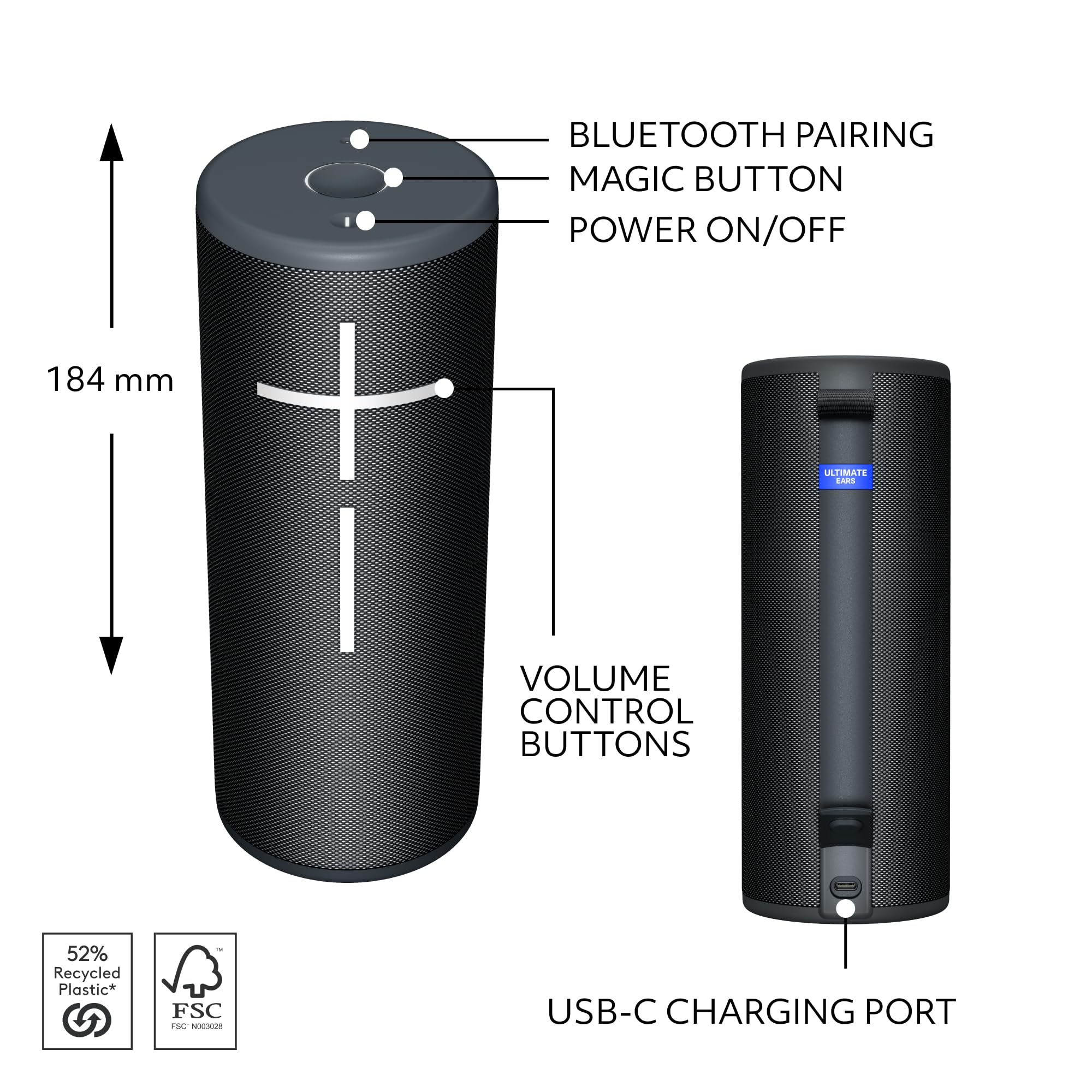 Ultimate Ears Boom 4 Portable Waterproof Bluetooth Speaker - 360° Immersive Sound, 15-Hour Battery, 147ft Range - Perfect for Pool Parties, Beach Outings & Outdoor Adventures (Black)
