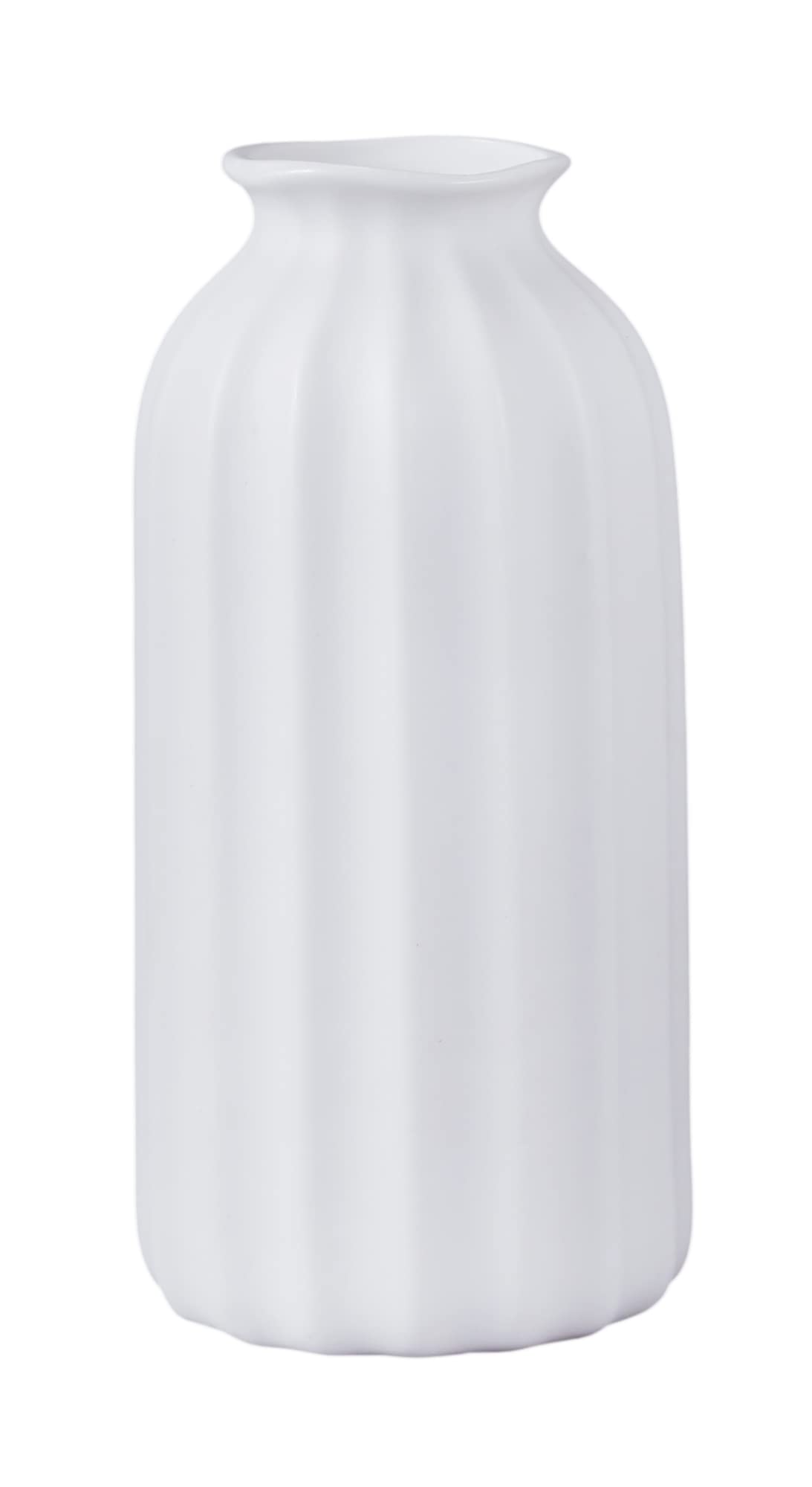 White Ceramic Vase for Flowers - Small Matte Modern Home Decor Vase for Artificial Flowers, Dried Lavender, Pampas Grass | Perfect for Table, Shelf, Wedding & Boho Decor