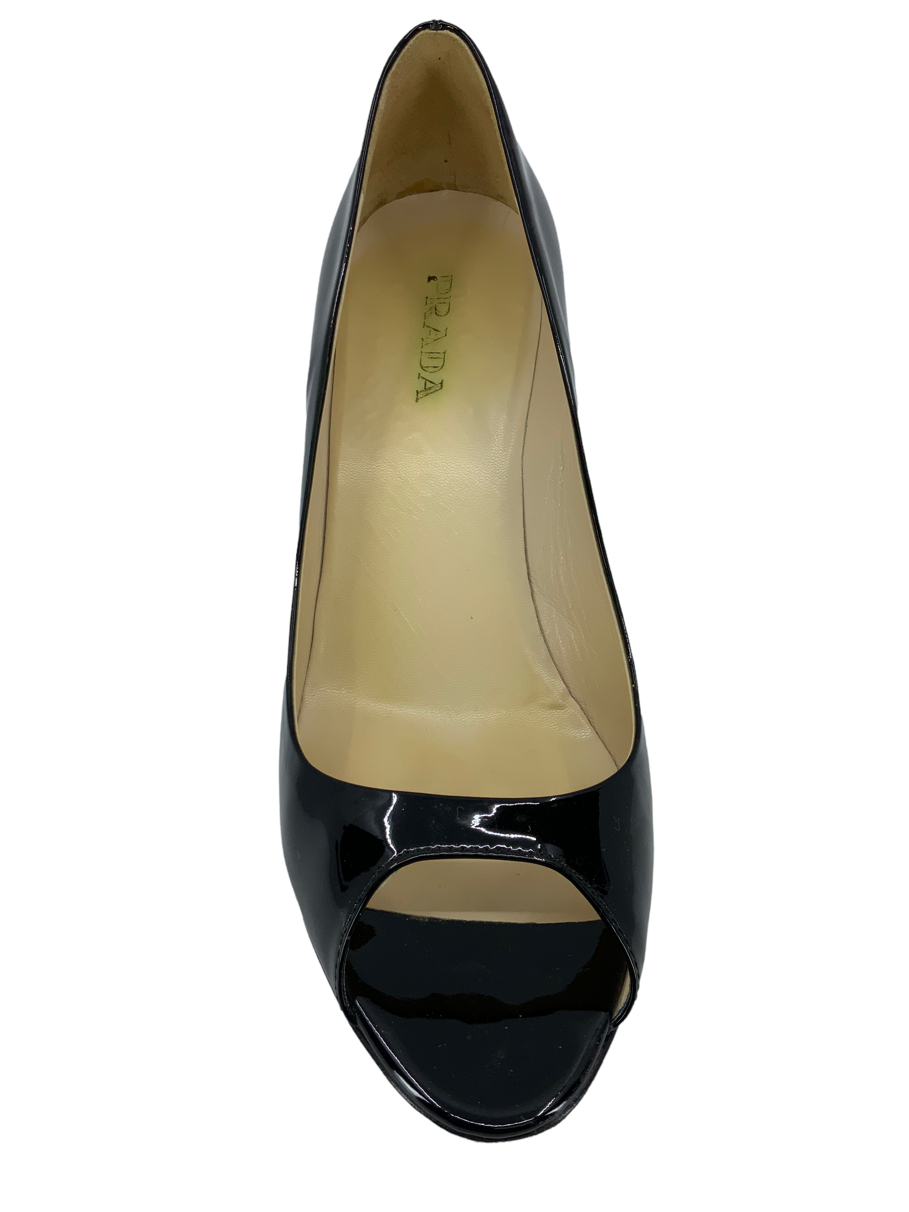 Prada Women's Patent Leather Peep Toe Pumps Size 10 - Elegant High Heels for Office, Party & Wedding Events