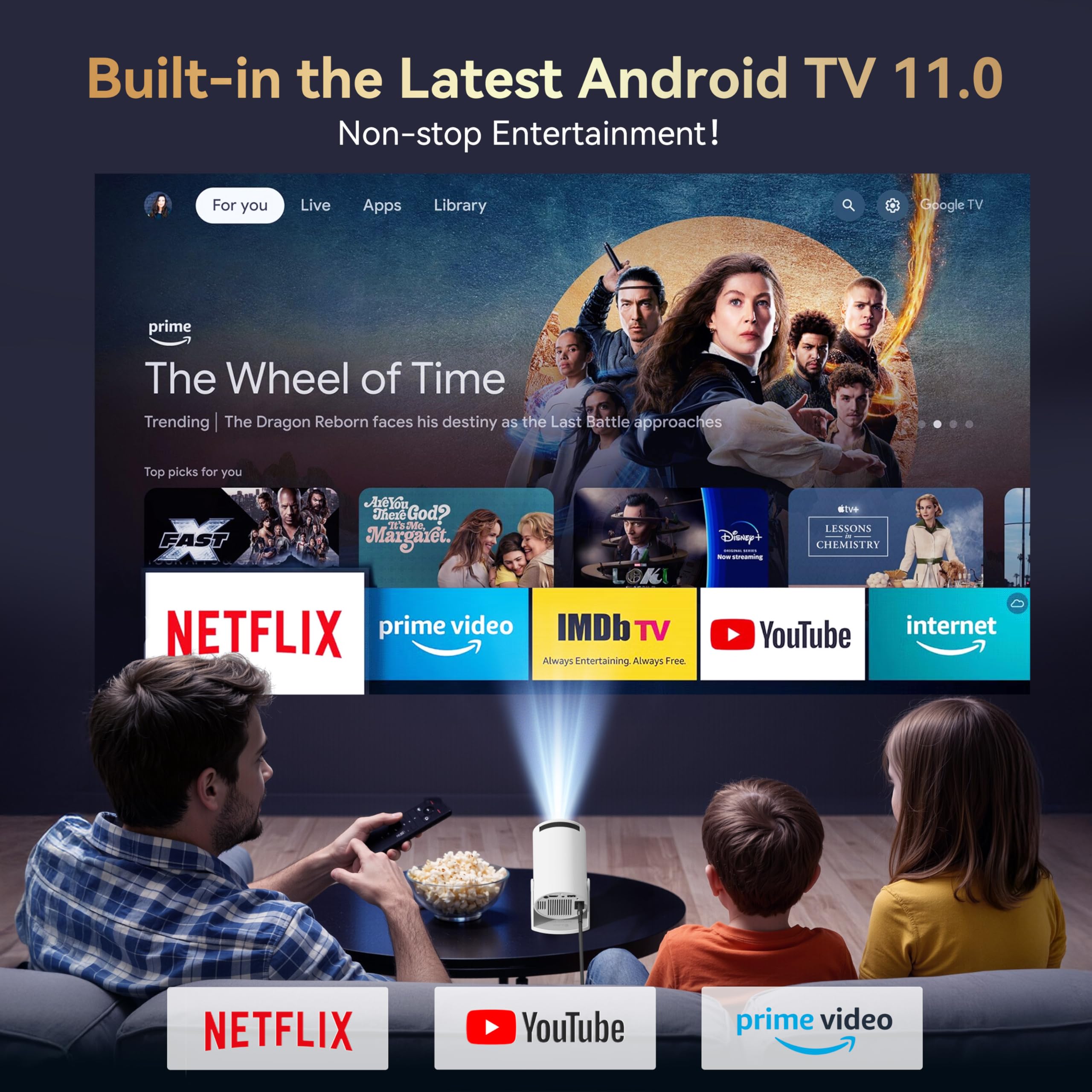Portable Mini Projector with WiFi & Bluetooth - 210° Rotatable, Android TV 11.0, 1080P HD, Short Throw, Auto Keystone - Home Theater Projector for Movies, Gaming & Presentations - Compatible with Phone, PC, Laptop - Perfect for Indoor & Outdoor Use