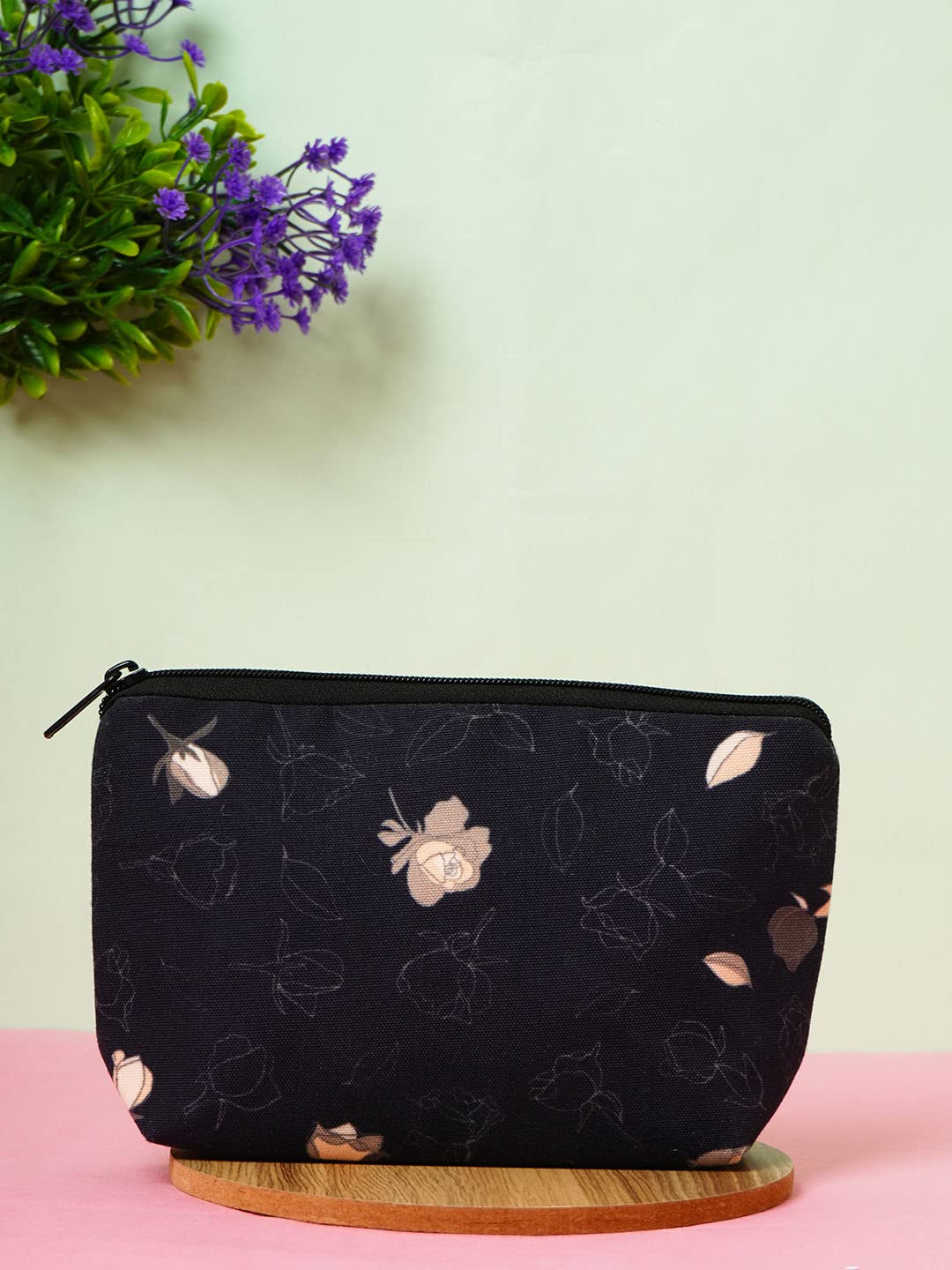 Crazyify Floral Print Makeup Bag for Women | Waterproof Canvas Cosmetic Pouch with Zipper | Travel Toiletry Organizer | Perfect for Travel, Gym & Daily Essentials Storage