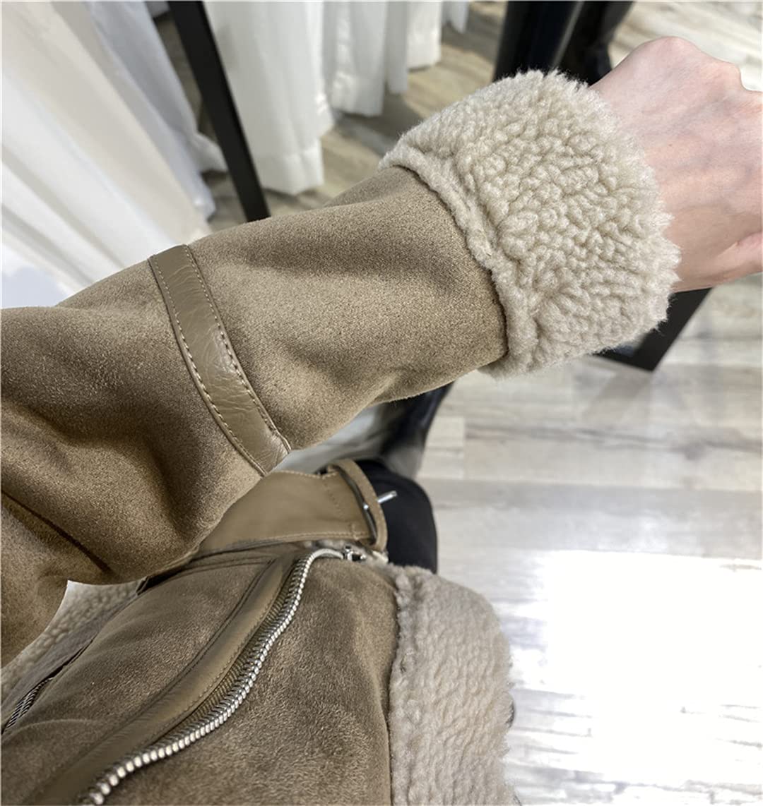 Women's Faux Suede Leather Jacket - Winter Warm Thick Loose Motorcycle Coat with Faux Lamb Wool Lining | Stylish Outerwear for Casual, Biker & Cold Weather Fashion