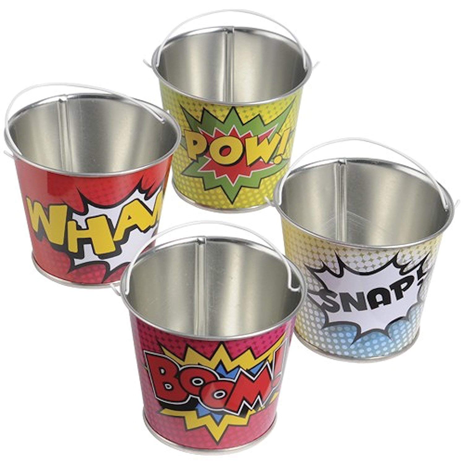 Super Hero Comic Mini Metal Party Buckets - 24 Pack for Kids Party Favors
