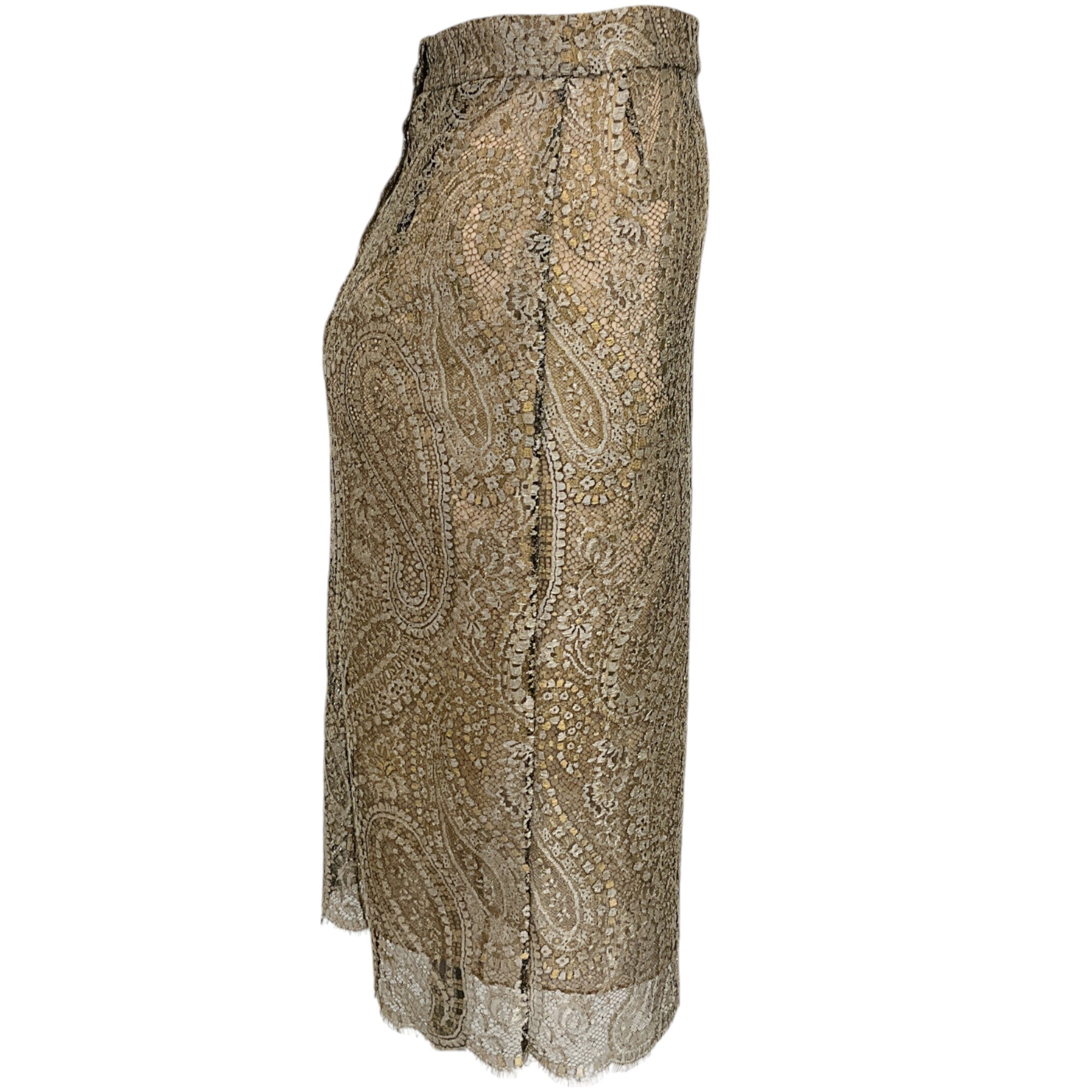 Chanel Nude Silver Lace Overlay Pencil Skirt - Elegant Women's Formal Dress for Office, Party & Special Occasions