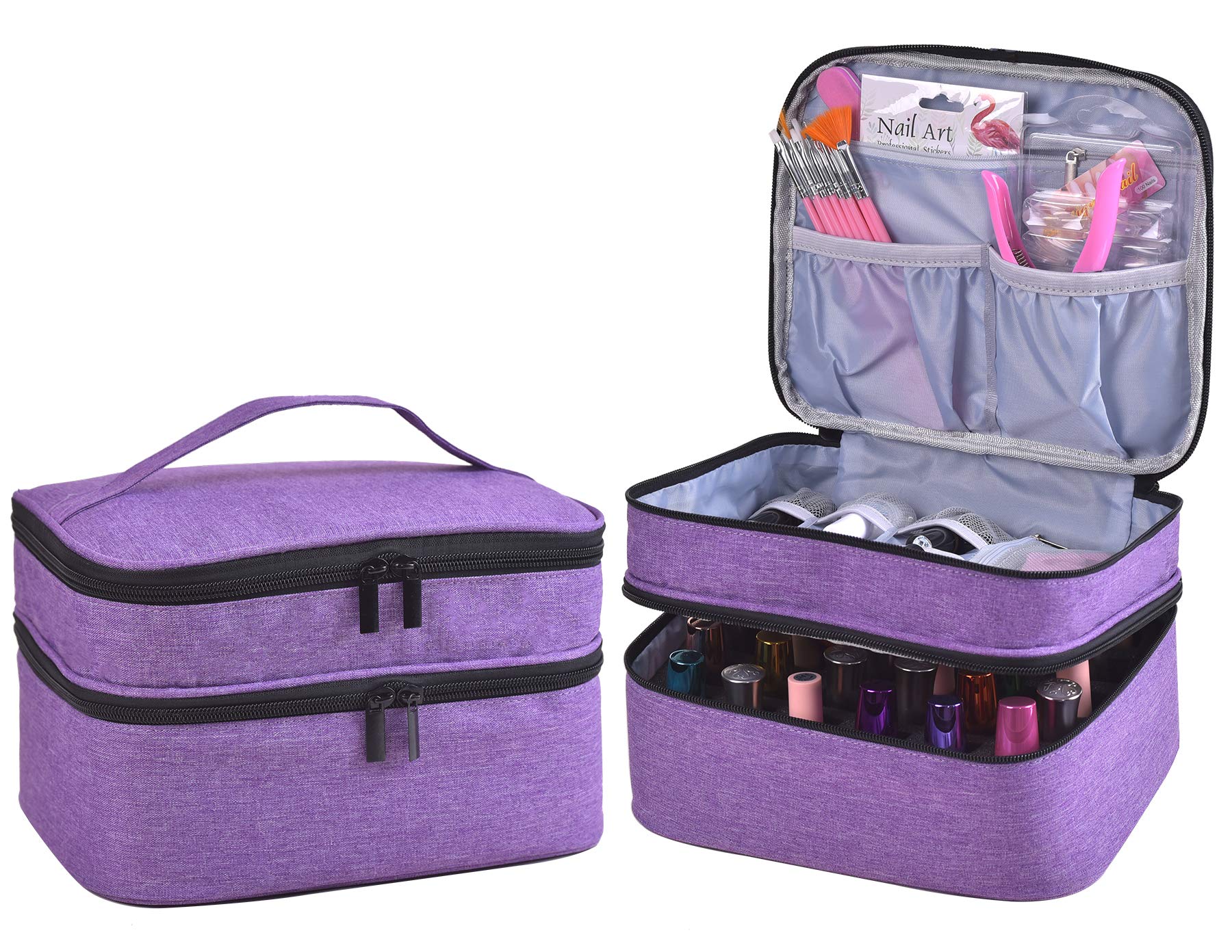 30 Bottles Nail Polish Organizer - Double Layer Nail Varnish Storage Case with Handle, Portable Nail Supply Carrying Bag for Salon & Travel (Purple) - Perfect for Professional Nail Technicians & DIY Manicures at Home