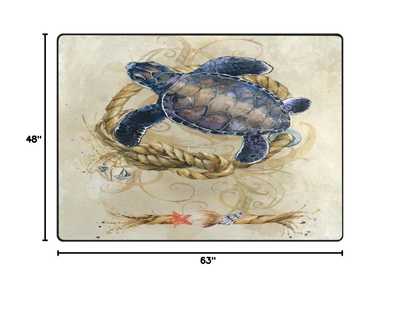 ALAZA Coastal Beach Decor Sea Turtle & Starfish Area Rug 5'3
